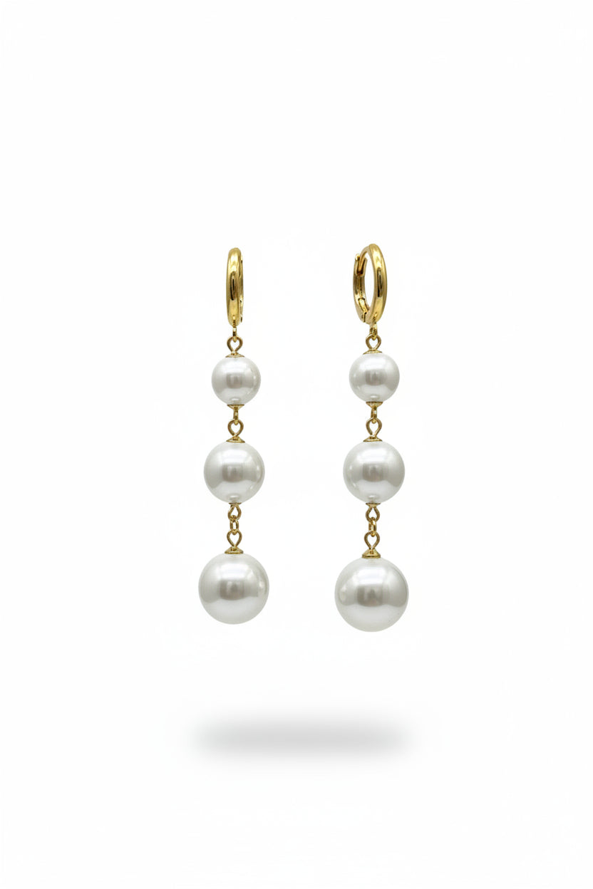 Gregory Ladner Gold Triple Pearl Drop Hoop Earrings