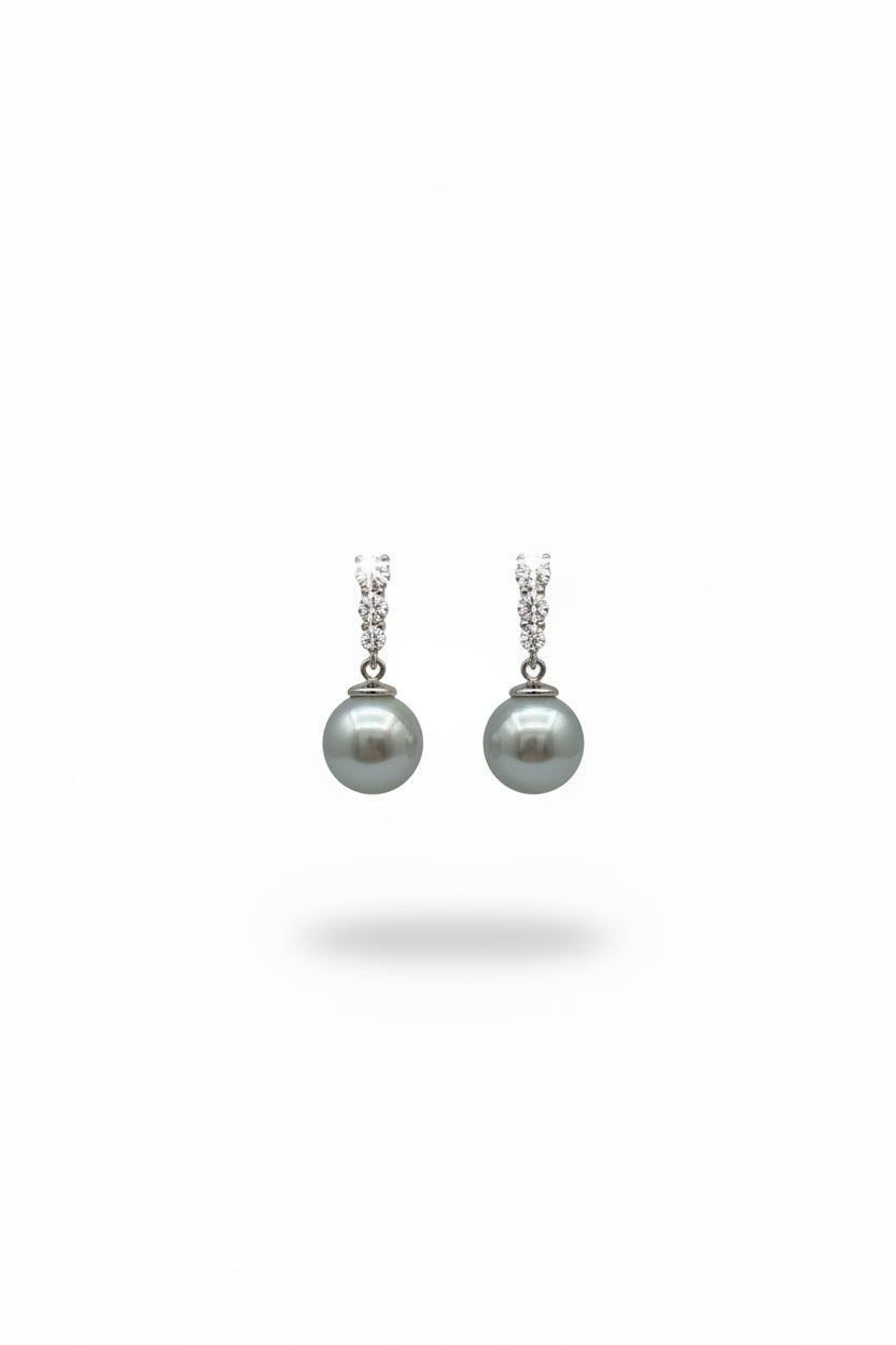 Gregory Ladner Silver Crystal Bar Pearl Drop Earrings
