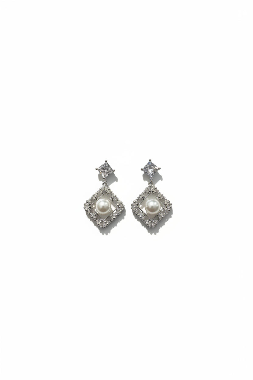 Gregory Ladner Silver Crystal Pearl Geometric Drop Earrings