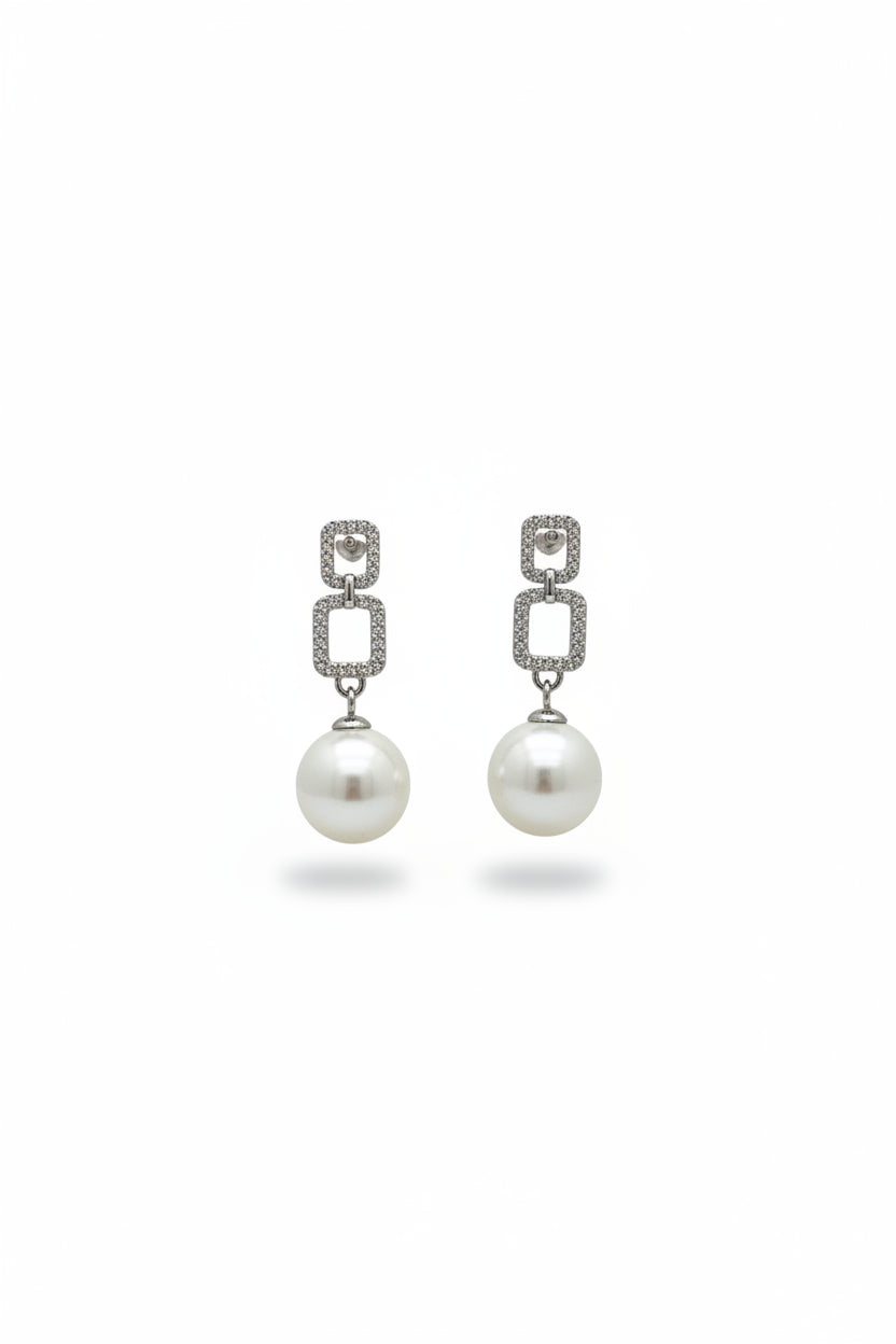 Gregory Ladner Silver Crystal Geometric Pearl Drop Earrings