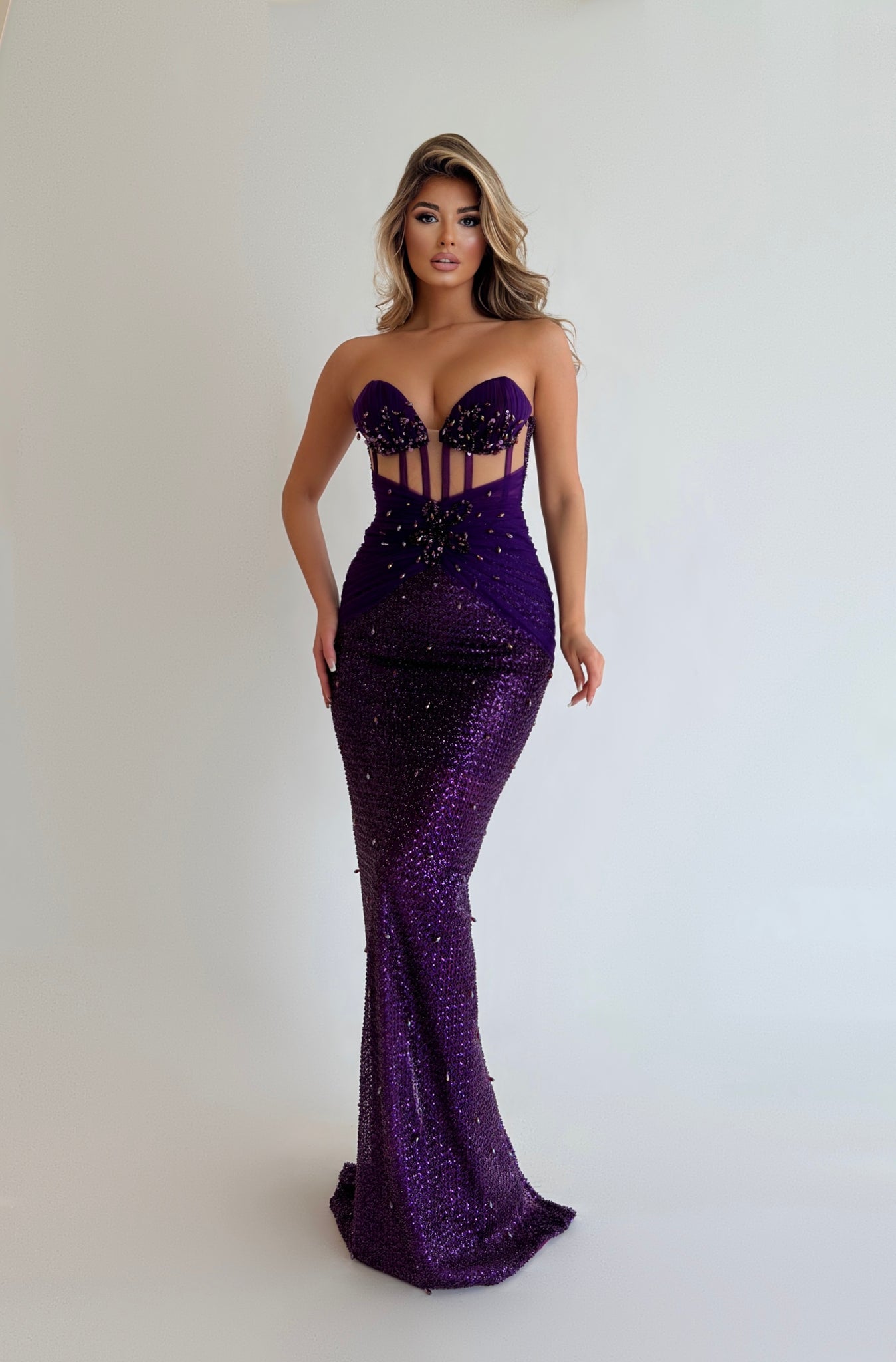 MINNA Fashion AMABEL Purple Strapless Bustier Corset Mermaid Formal Dress