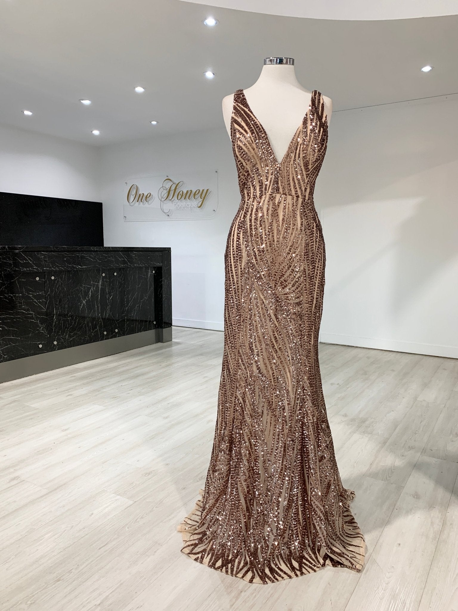 Honey Couture YASMIN V Front Sequin Formal Evening Gown in Australia | One Honey Boutique