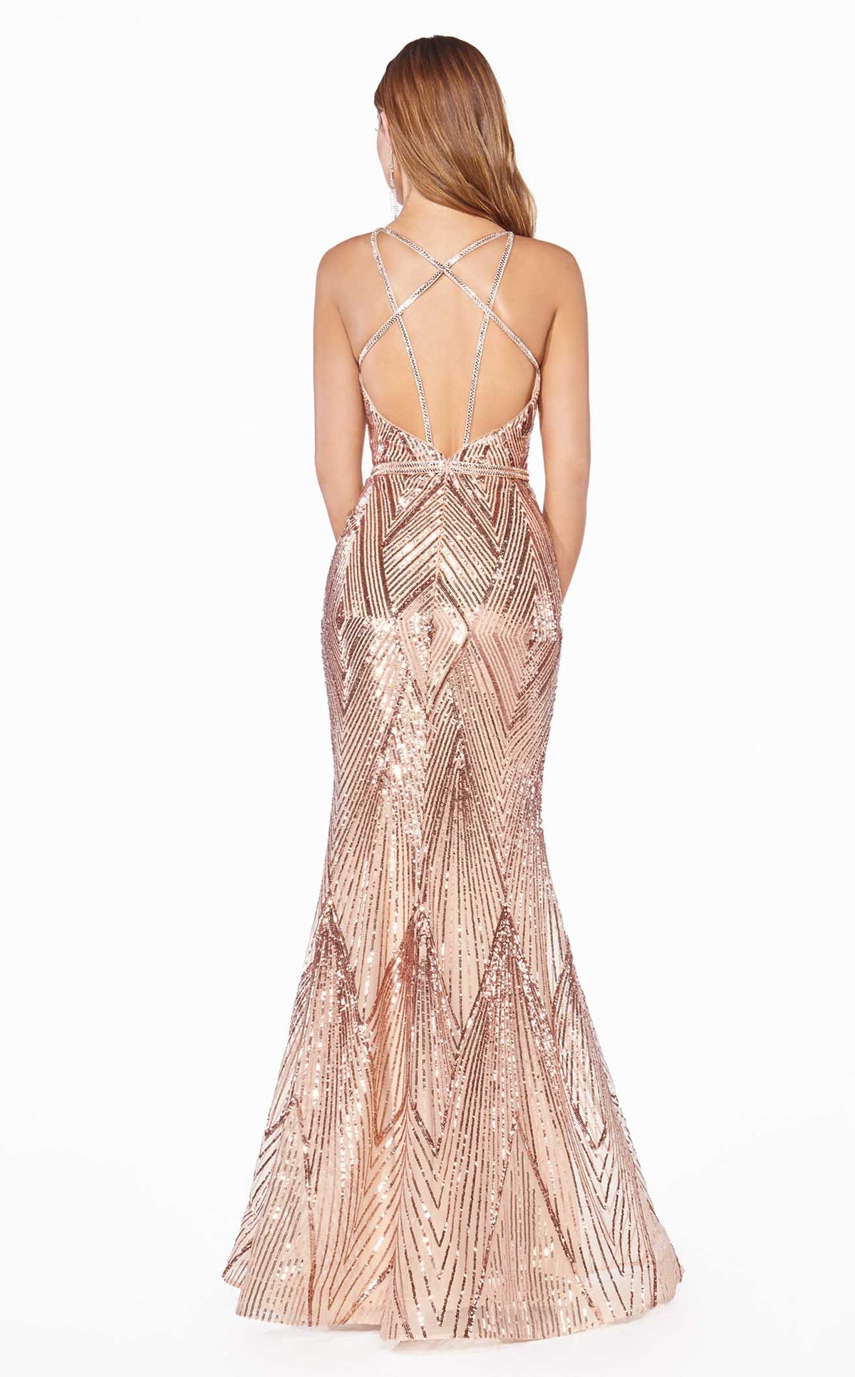 Honey Couture FAYE Gold Sequin Diamante Dress