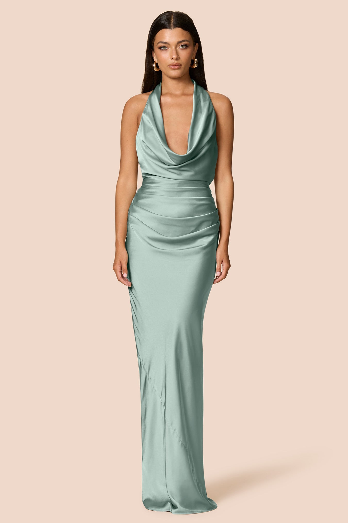 NOOKIE PENELOPE Satin Halterneck Drape Semi Formal Gown