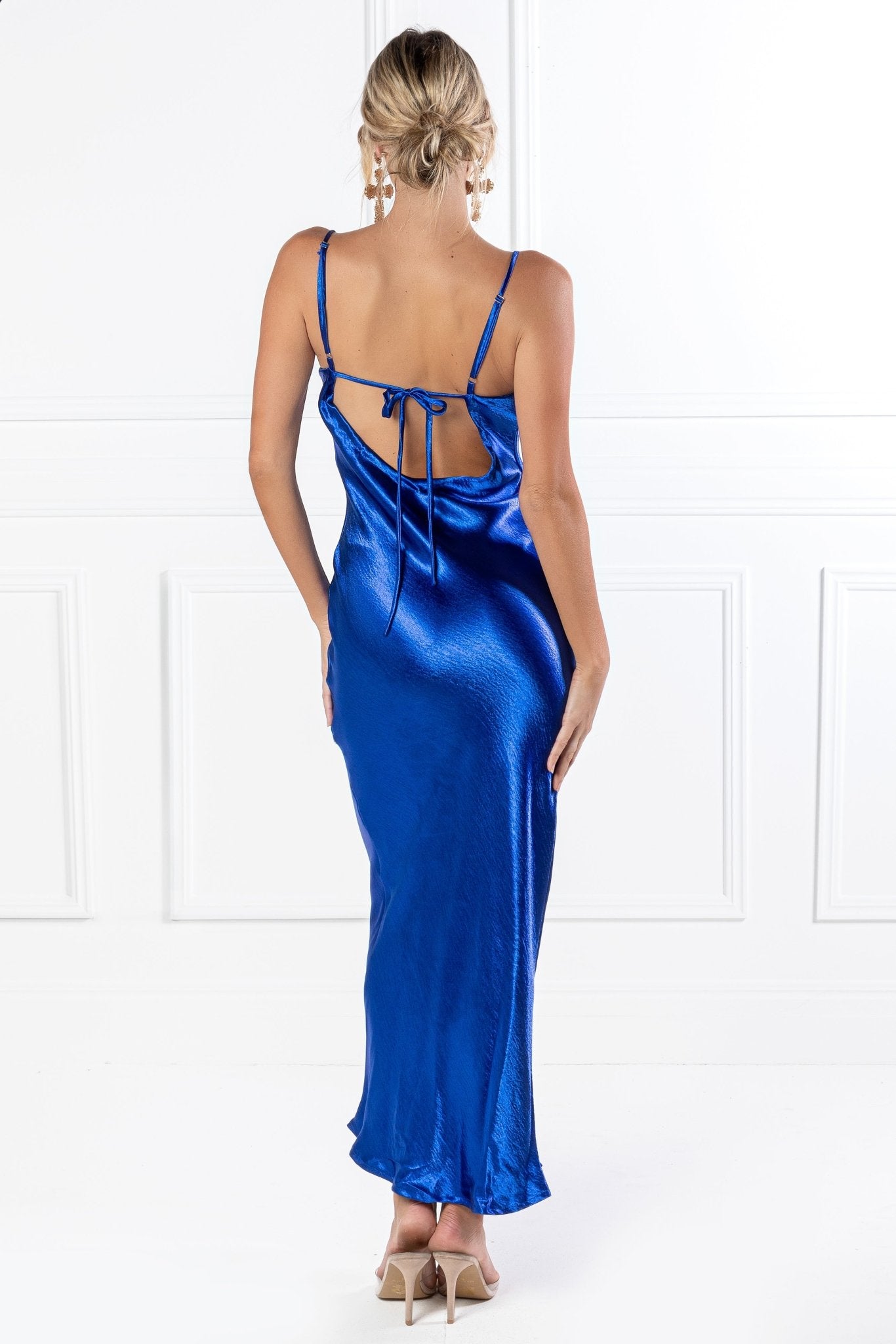 Honey Couture EVELYN Blue Silky Slip Formal Dress (RED TAG FINAL SALE) in Australia | One Honey Boutique