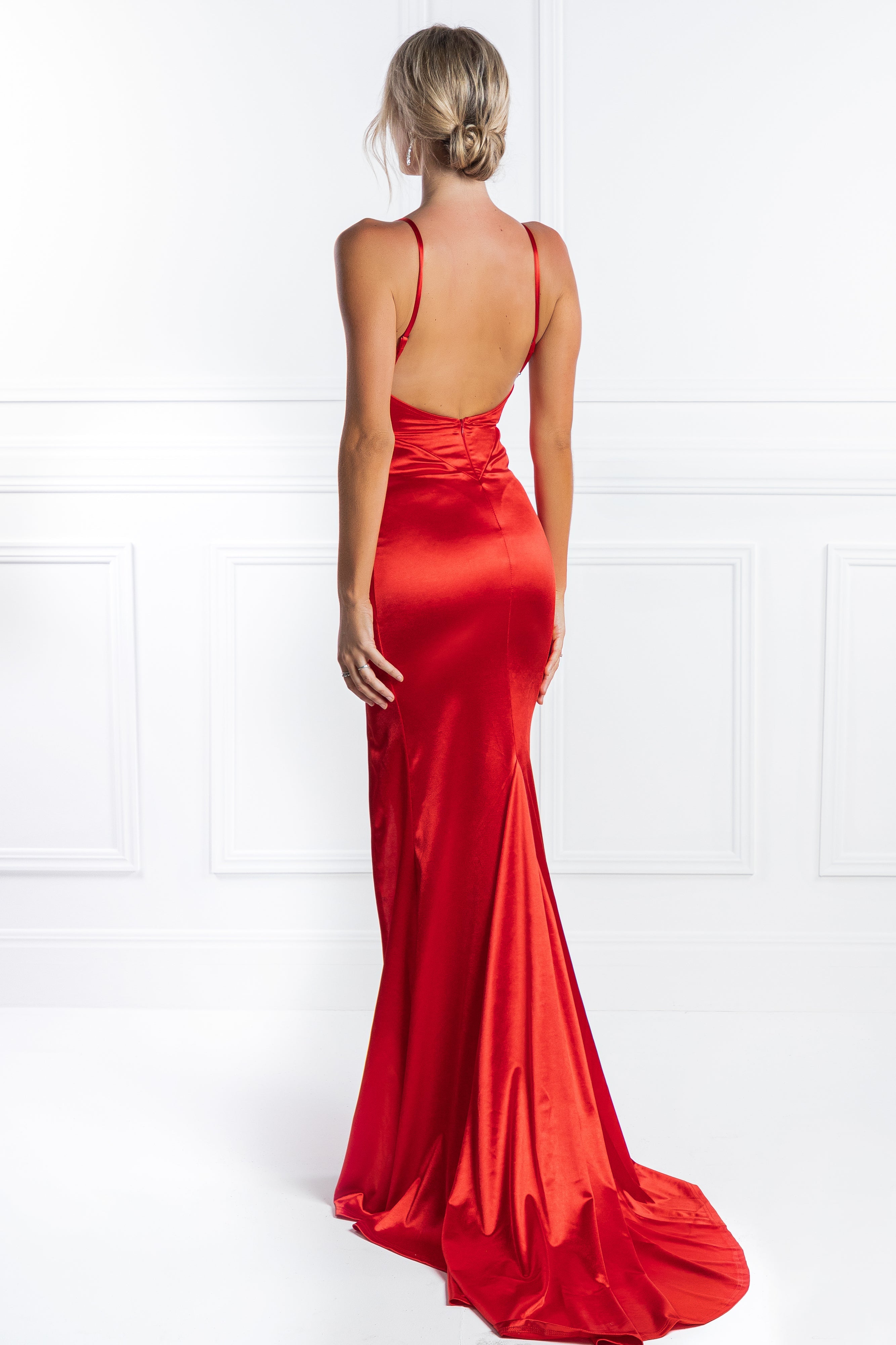 Honey Couture AISHA Red Low Back Mermaid Evening Gown Dress Honey Couture$ AfterPay Humm ZipPay LayBuy Sezzle