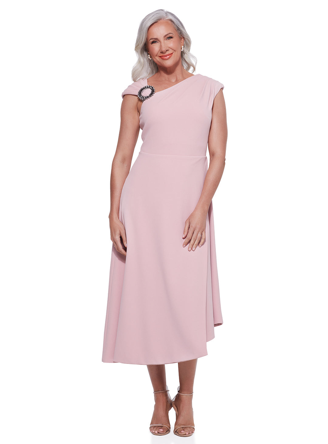 Trellis Lane ORIANA Asymmetric Flared Midi Cocktail & Event Dress
