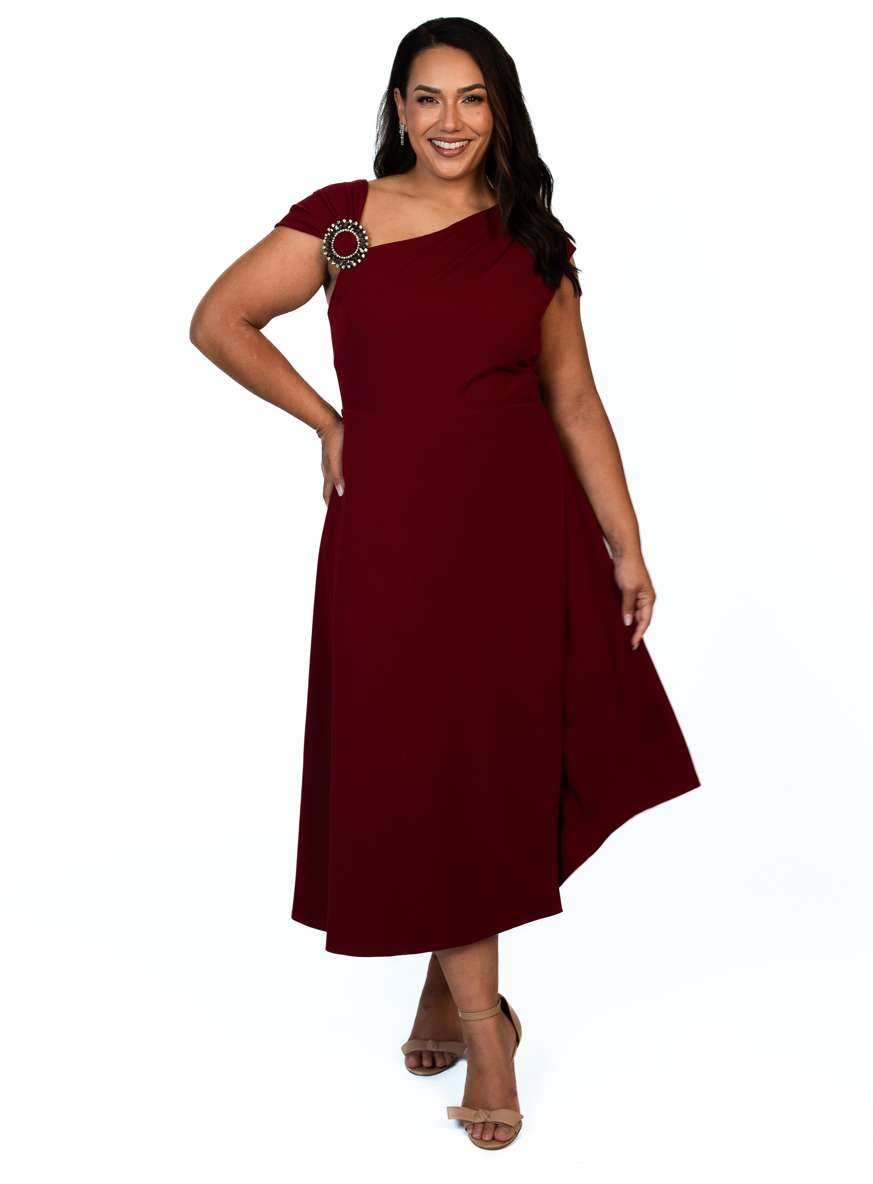 Trellis Lane ORIANA Asymmetric Flared Midi Cocktail & Event Dress