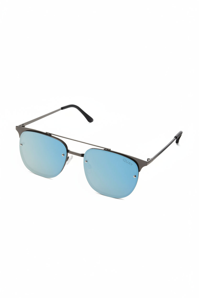 QUAY PRIVATE EYES Gunmetal Blue Mirror Rimless Sunglasses