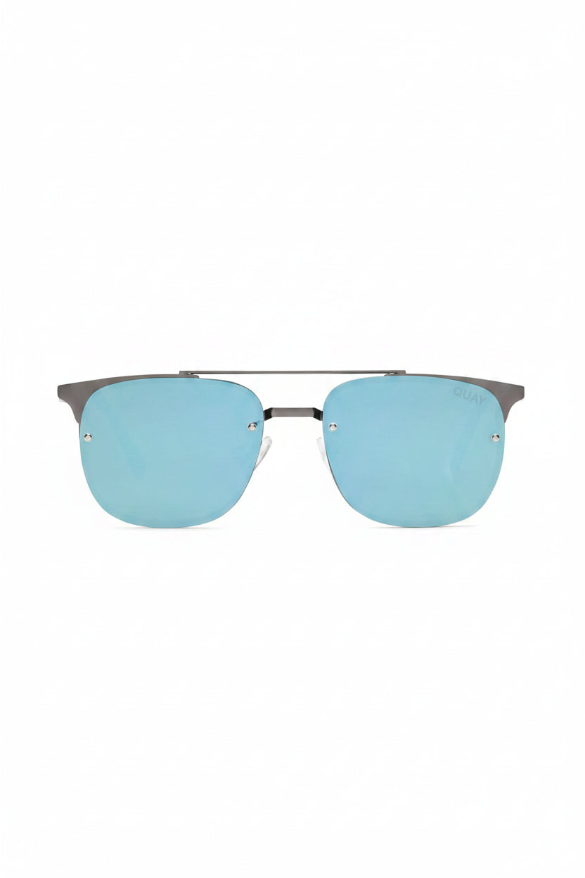 QUAY PRIVATE EYES Gunmetal Blue Mirror Rimless Sunglasses