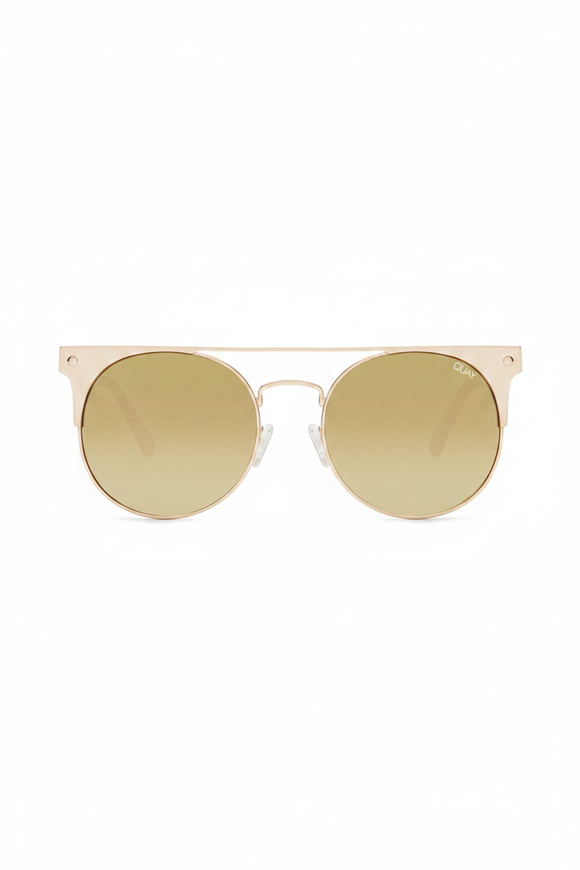 QUAY THE IN CROWD Gold Mirror Round Aviator Sunglasses