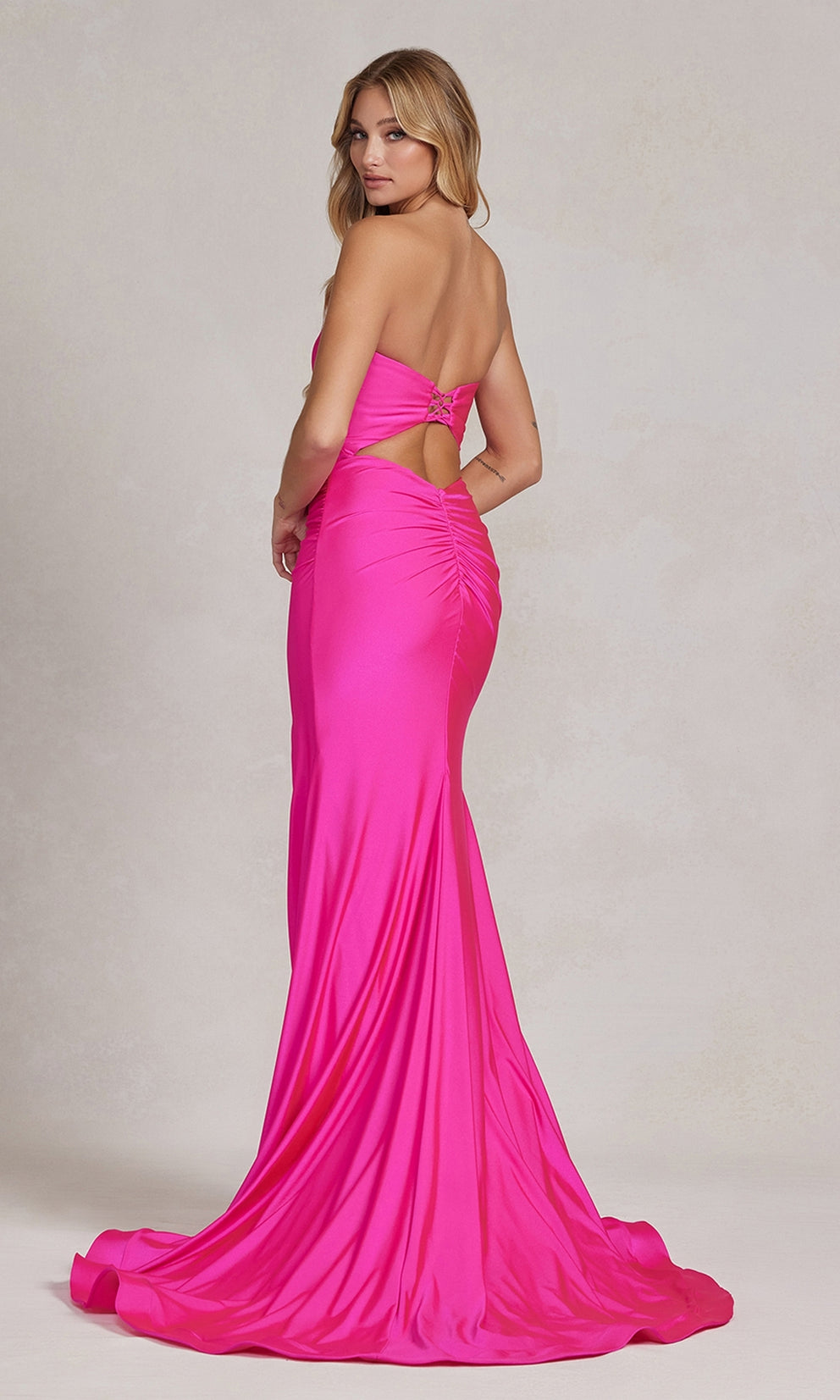 SHLIOH Fuchsia Hot Pink Strapless Bum Scrunch Corset Back Prom & Formal Dress