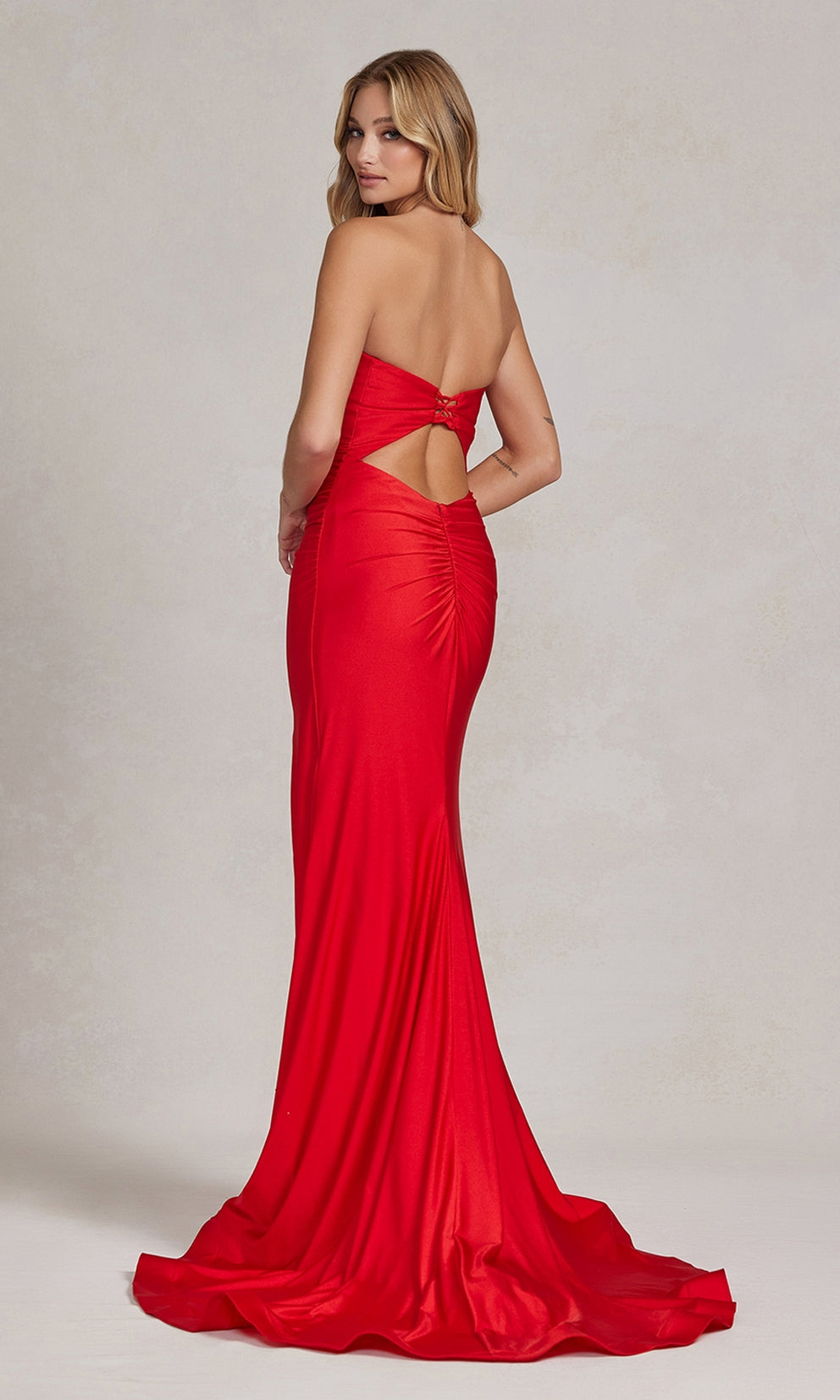 SHLIOH Red Strapless Bum Scrunch Corset Back Prom & Formal Dress