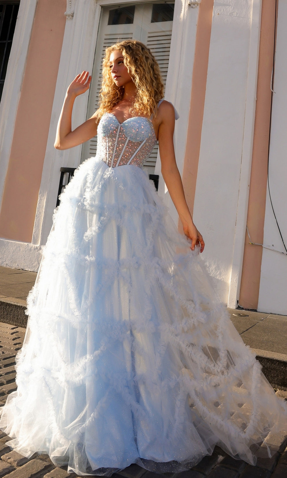 GABRIELLA Baby Blue Sweetheart Neckline Tulle Ball Gown School Formal & Prom Dress