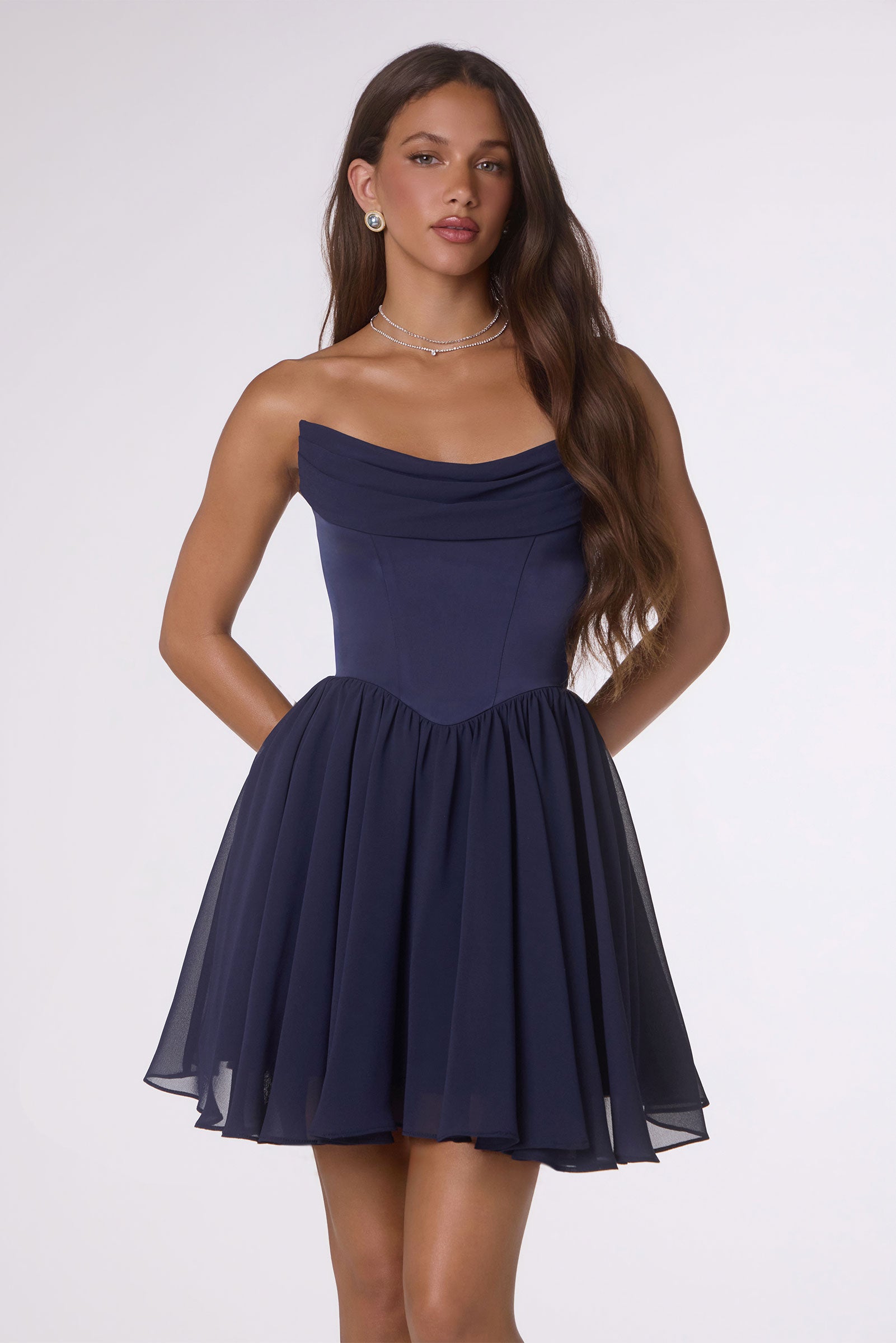 CORINNE Satin Chiffon Mini Party Dress