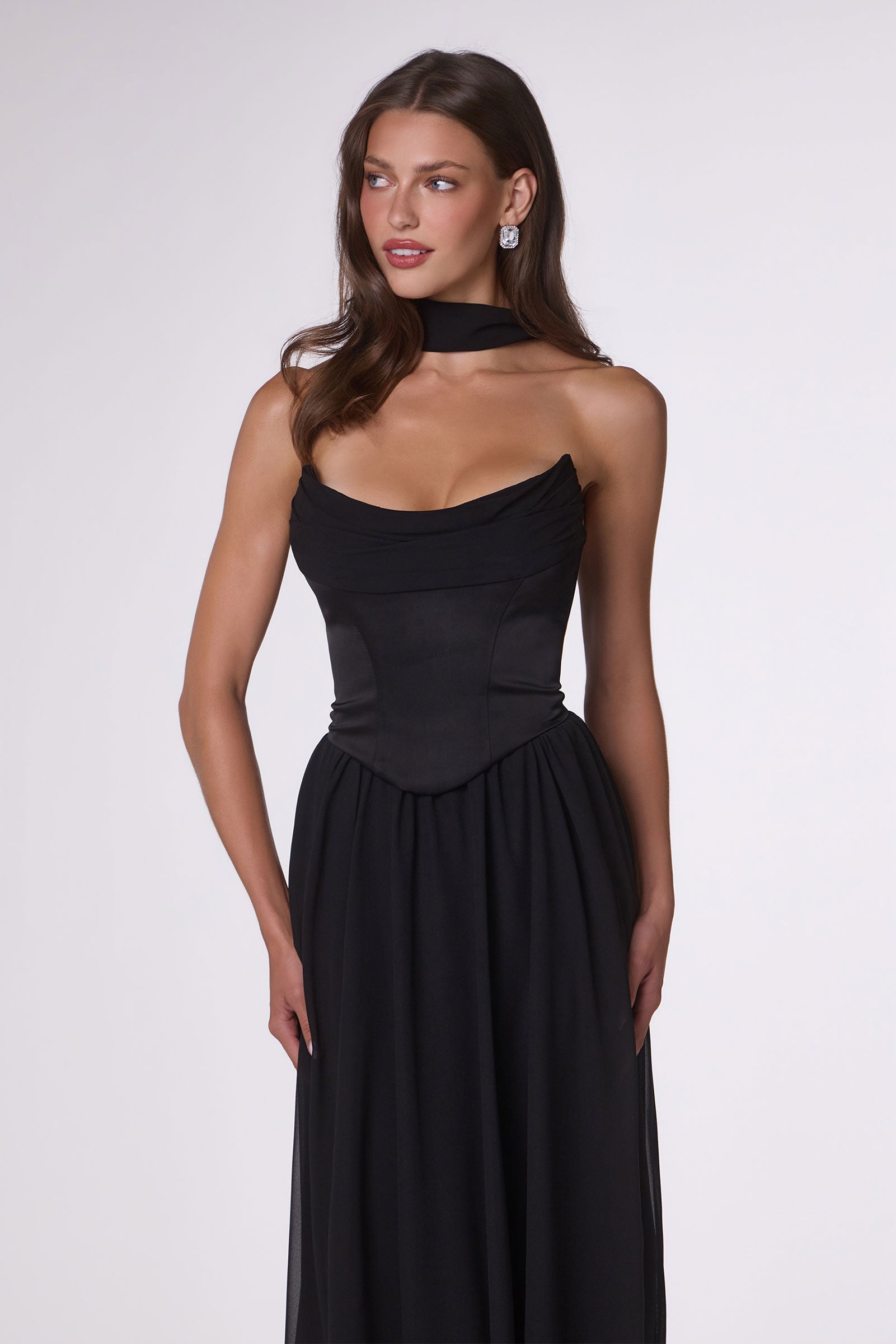 KARINE Satin Chiffon Formal Gown