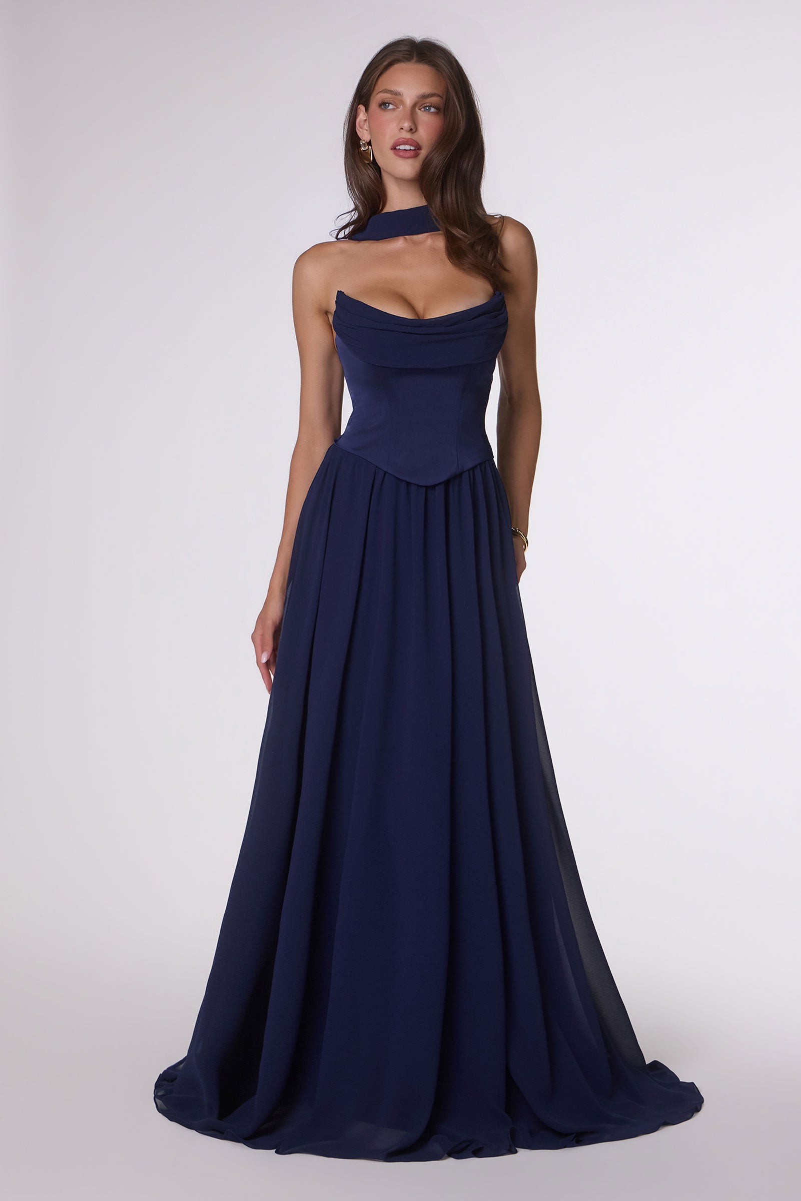 KARINE Satin Chiffon Formal Gown