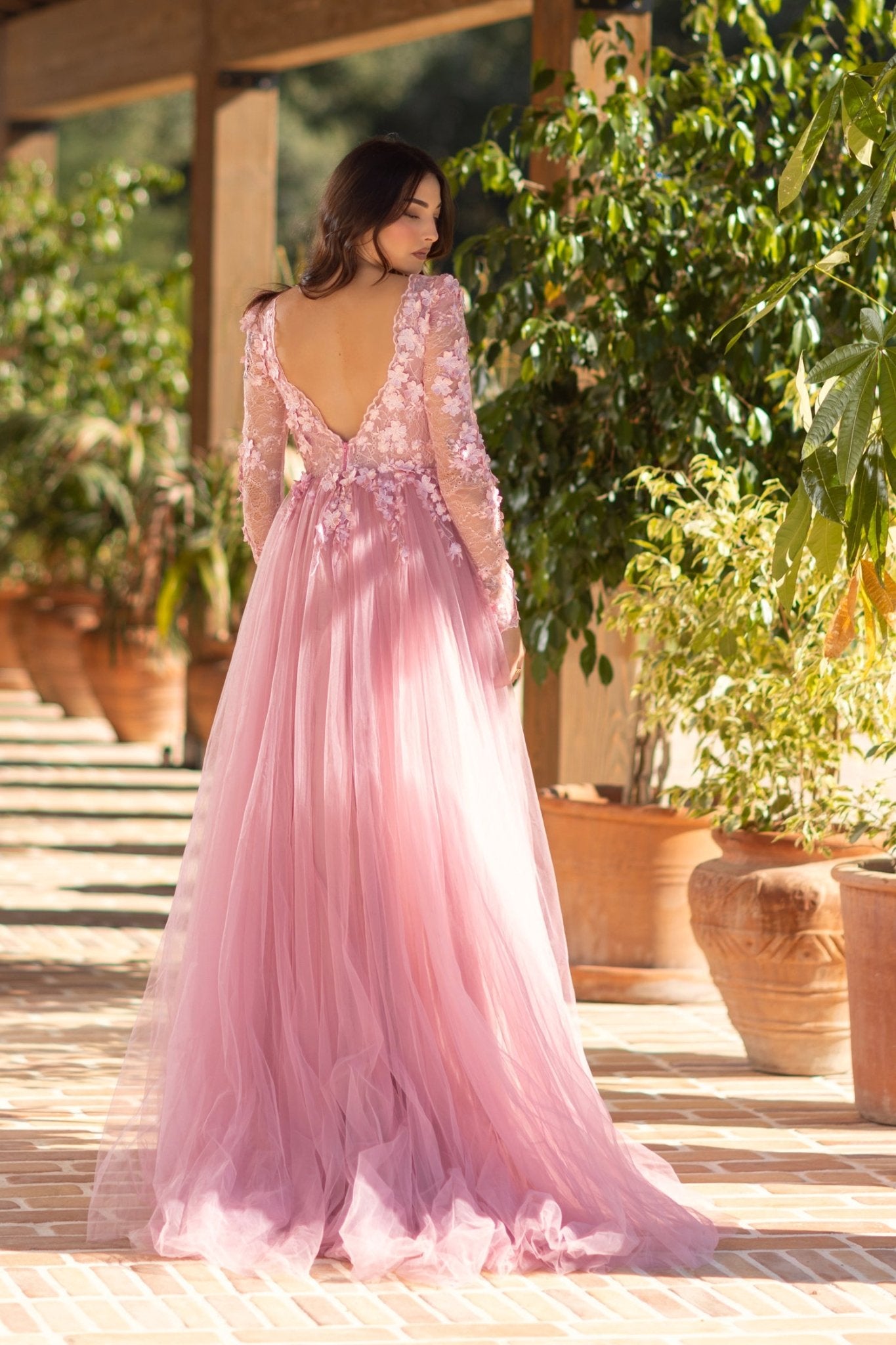 Tina Holly Couture TF318F Long Sleeve 3D Lace Tulle Prom Formal Dress in Australia | One Honey Boutique