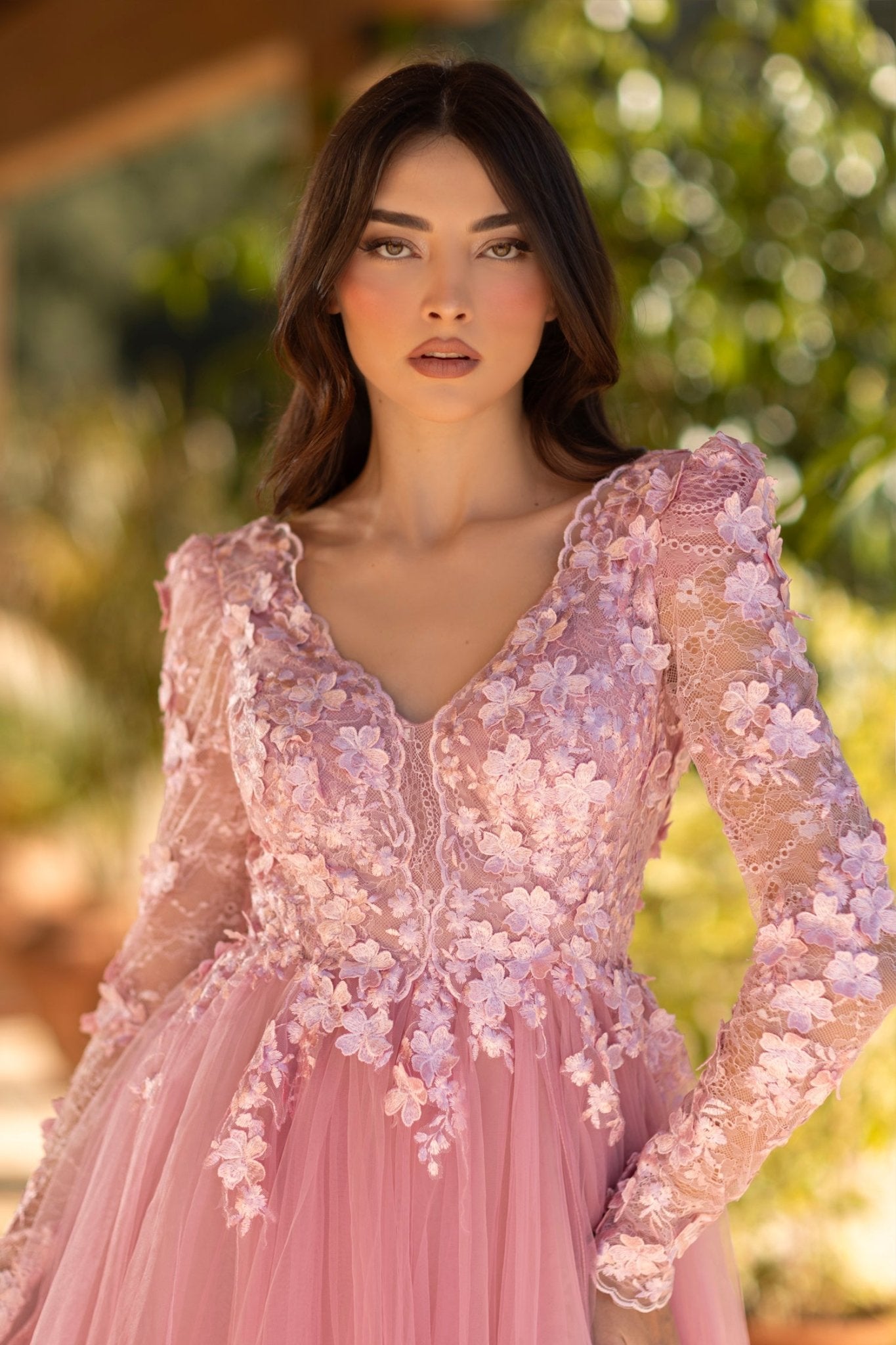 Tina Holly Couture TF318F Long Sleeve 3D Lace Tulle Prom Formal Dress in Australia | One Honey Boutique