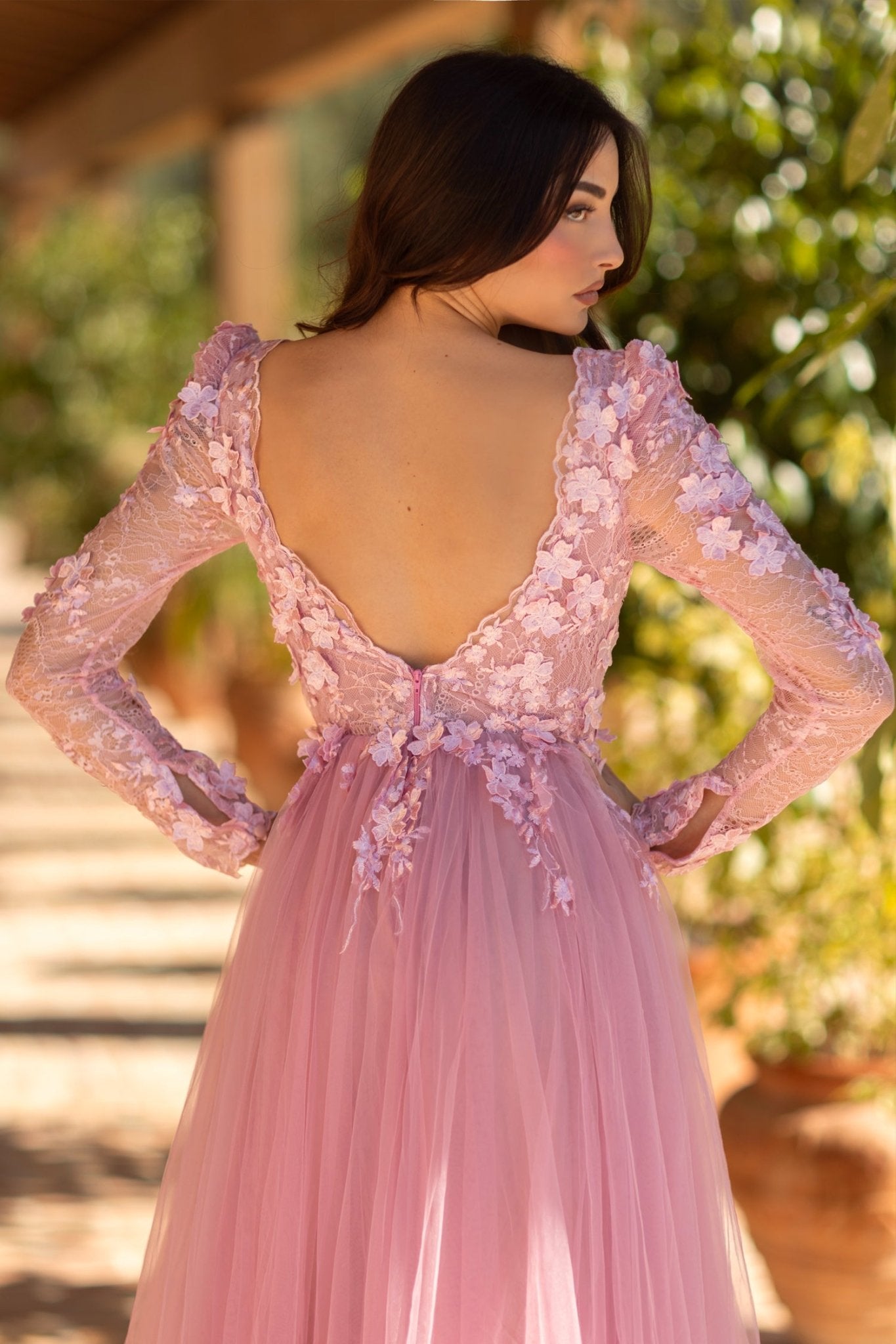 Tina Holly Couture TF318F Long Sleeve 3D Lace Tulle Prom Formal Dress in Australia | One Honey Boutique