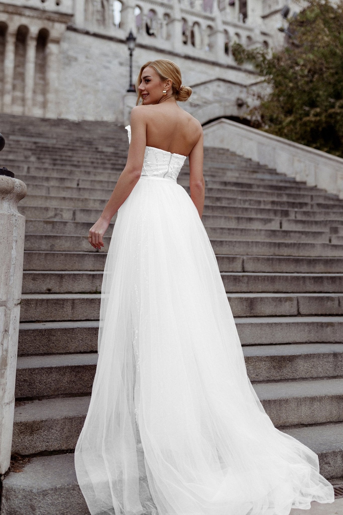 Tina Holly Couture TK118 Off White Flower Appliqué Asymmetric Formal Dress in Australia | One Honey Boutique