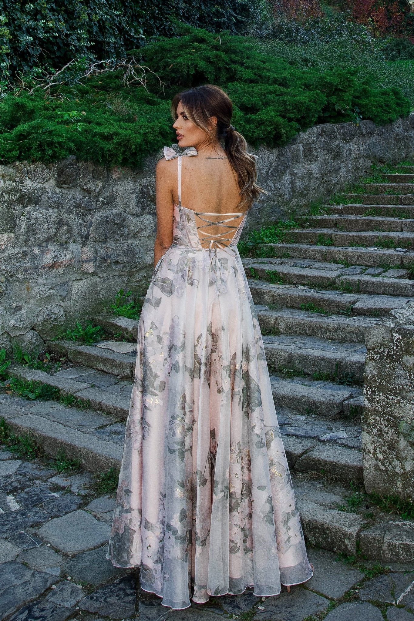 Tina Holly Couture TK210 Floral Pink Patterned Bustier Ball Gown Formal Dress in Australia | One Honey Boutique