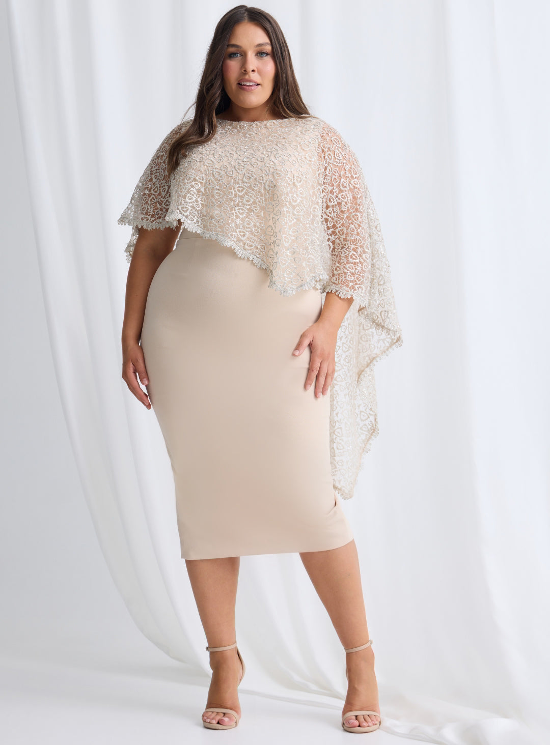 Trellis Lane JUNE Midi Sequin-Lace Overlay Crepe Cocktail Dress