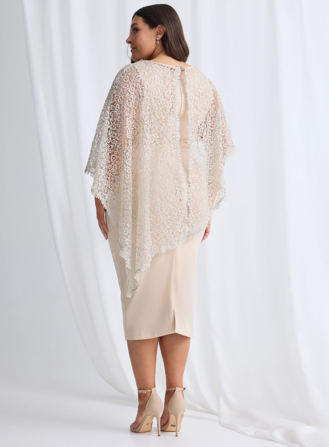 Trellis Lane JUNE Midi Sequin-Lace Overlay Crepe Cocktail Dress