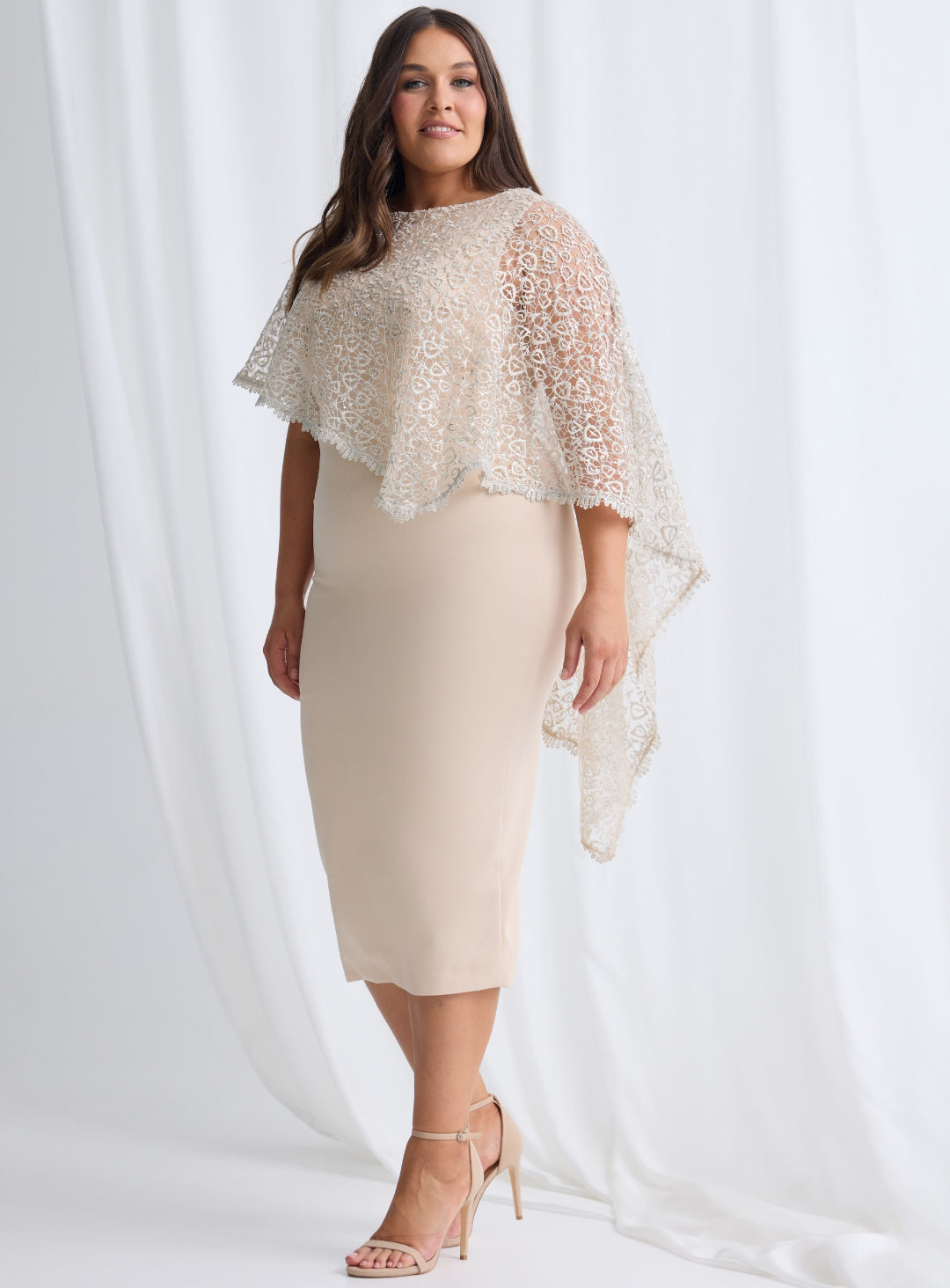 Trellis Lane JUNE Midi Sequin-Lace Overlay Crepe Cocktail Dress