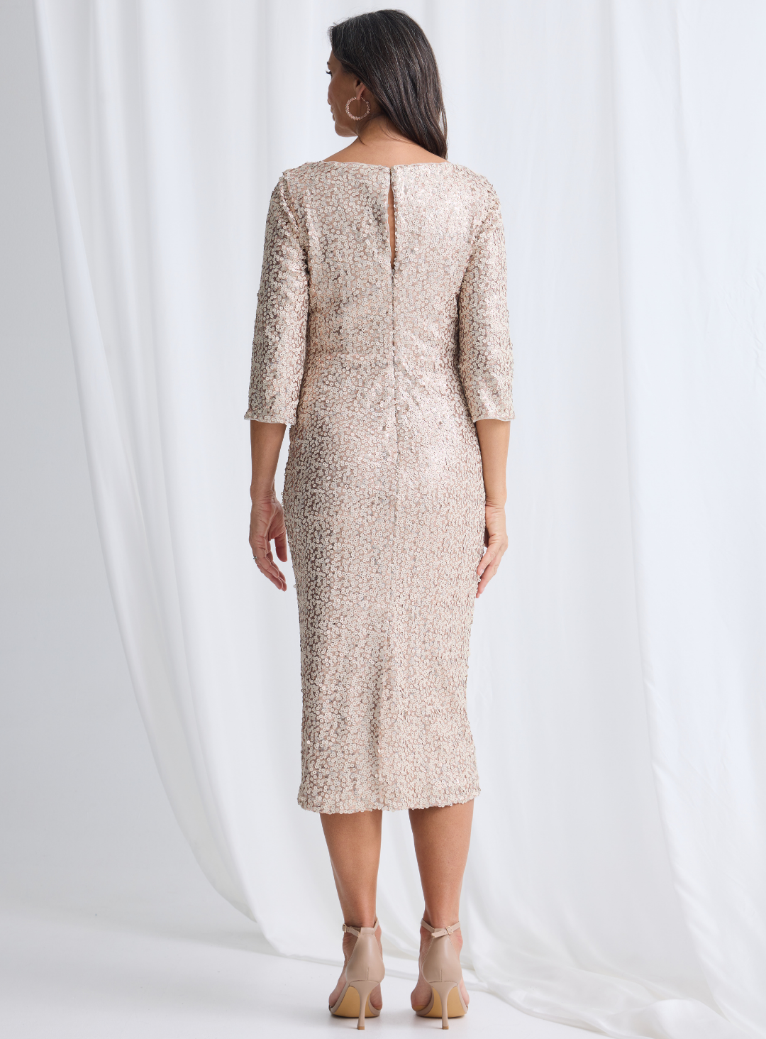 Trellis Lane LIDIA Navy Sequin Long Sleeve Midi Dress