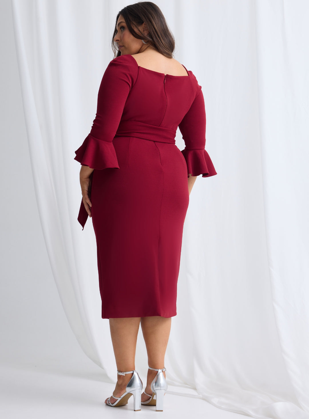 Trellis Lane NANCY Square Neck Ruched Long Sleeve Midi Dress