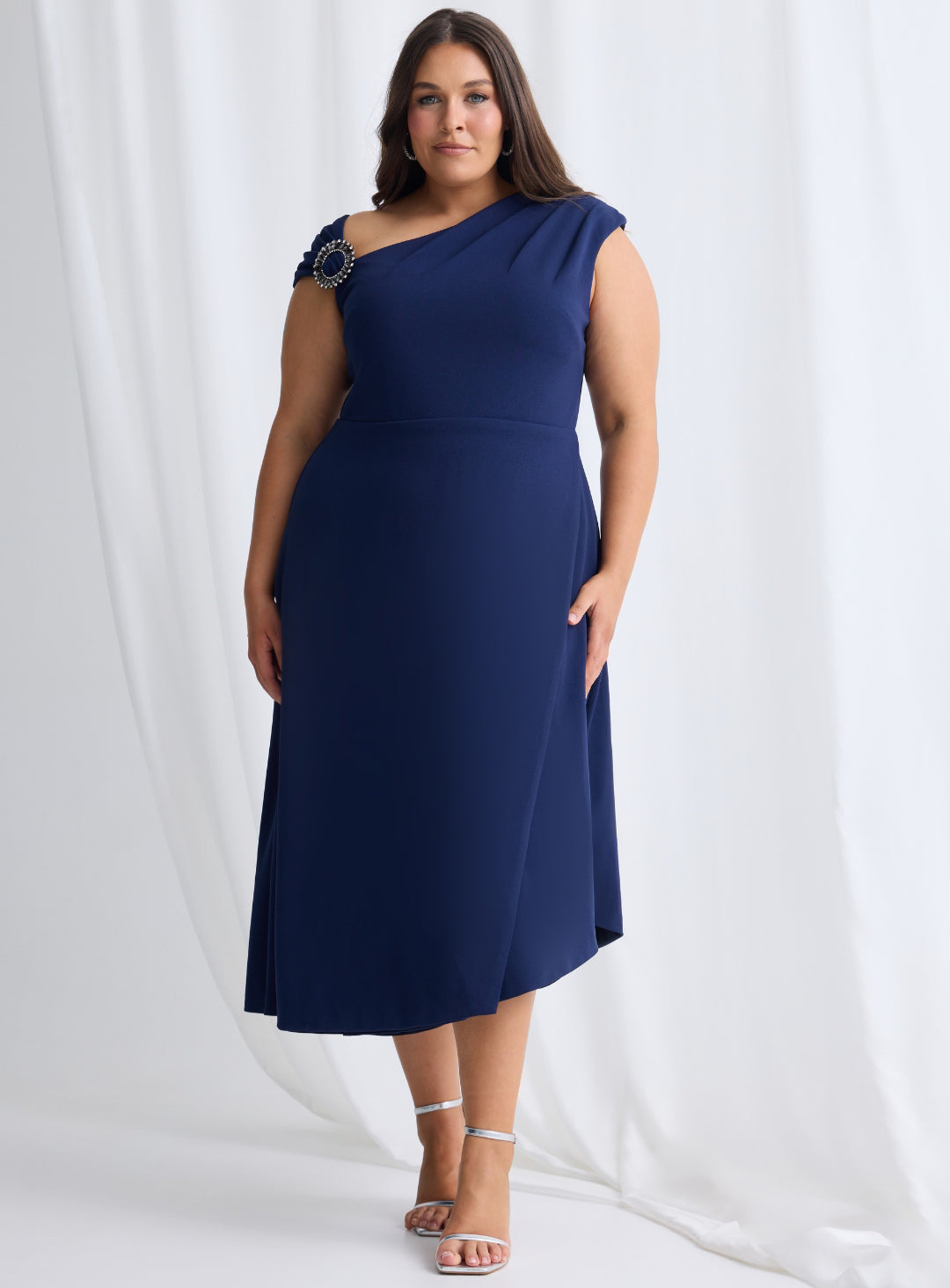 Trellis Lane ORIANA Asymmetric Flared Midi Cocktail & Event Dress