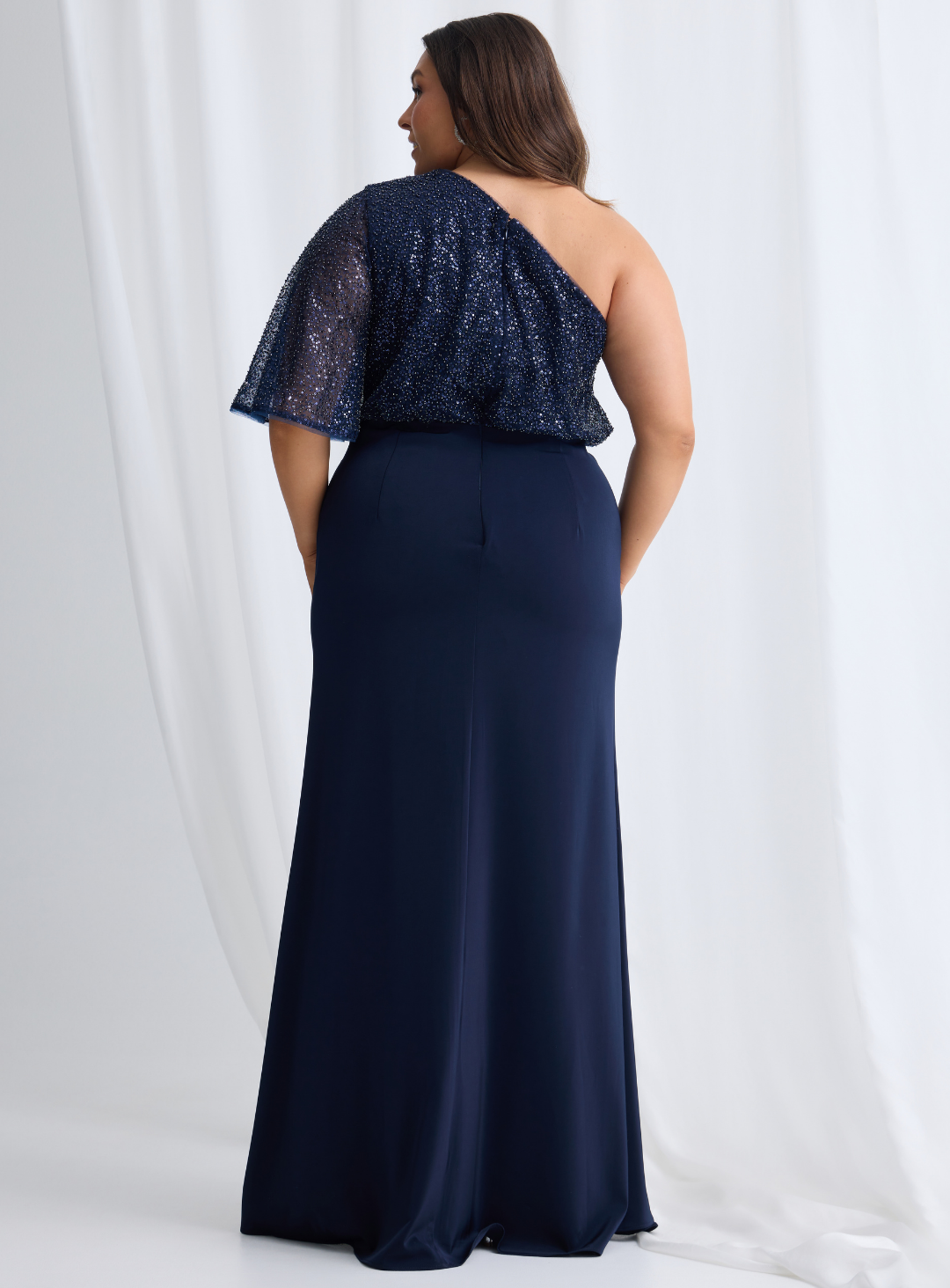 Trellis Lane COLLEEN One Shoulder Draped Sash Fitted Evening Gown