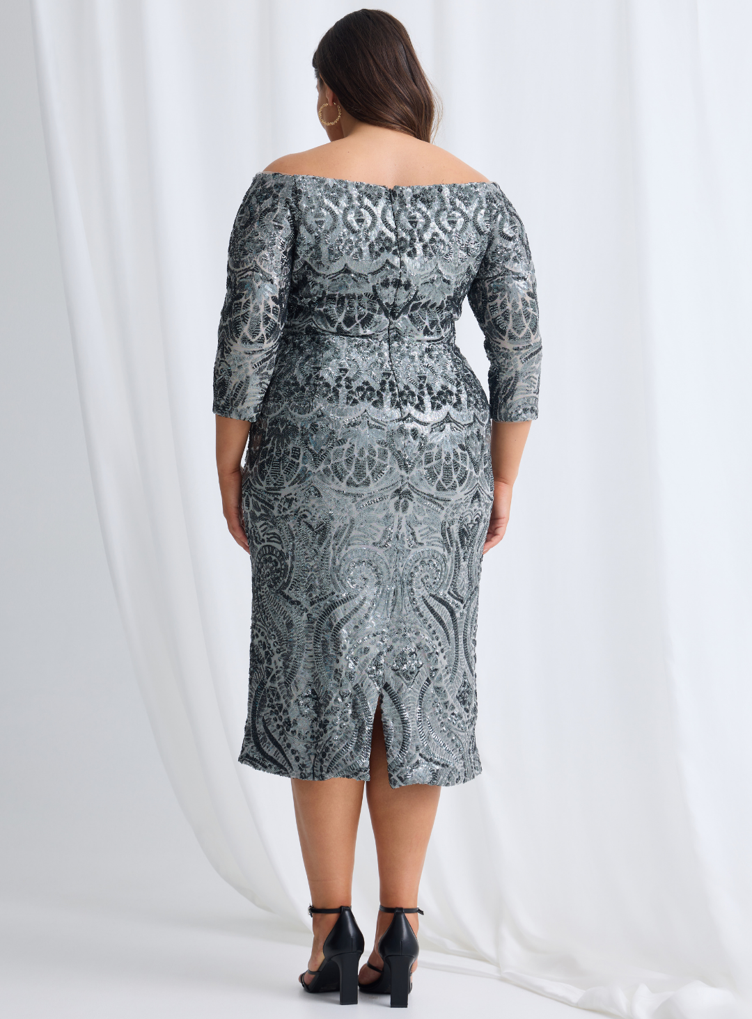 Trellis Lane MARION Structured Pleated Satin Midi Cocktail Dress