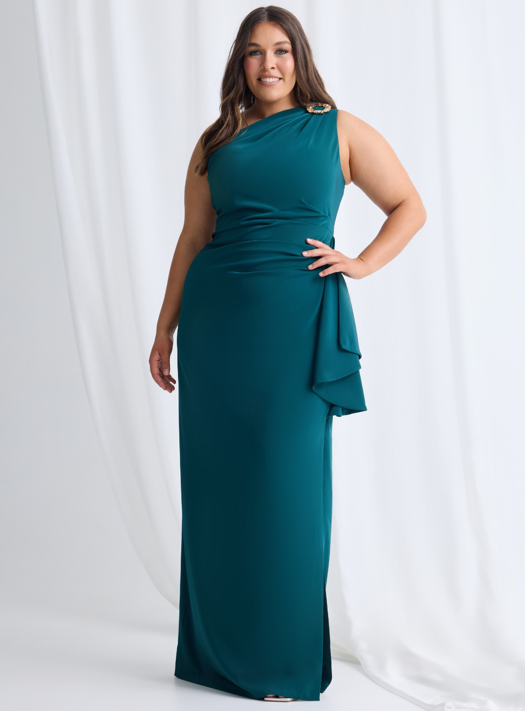 Trellis Lane BRIONIE One-Shoulder Broach Strap Formal Gown