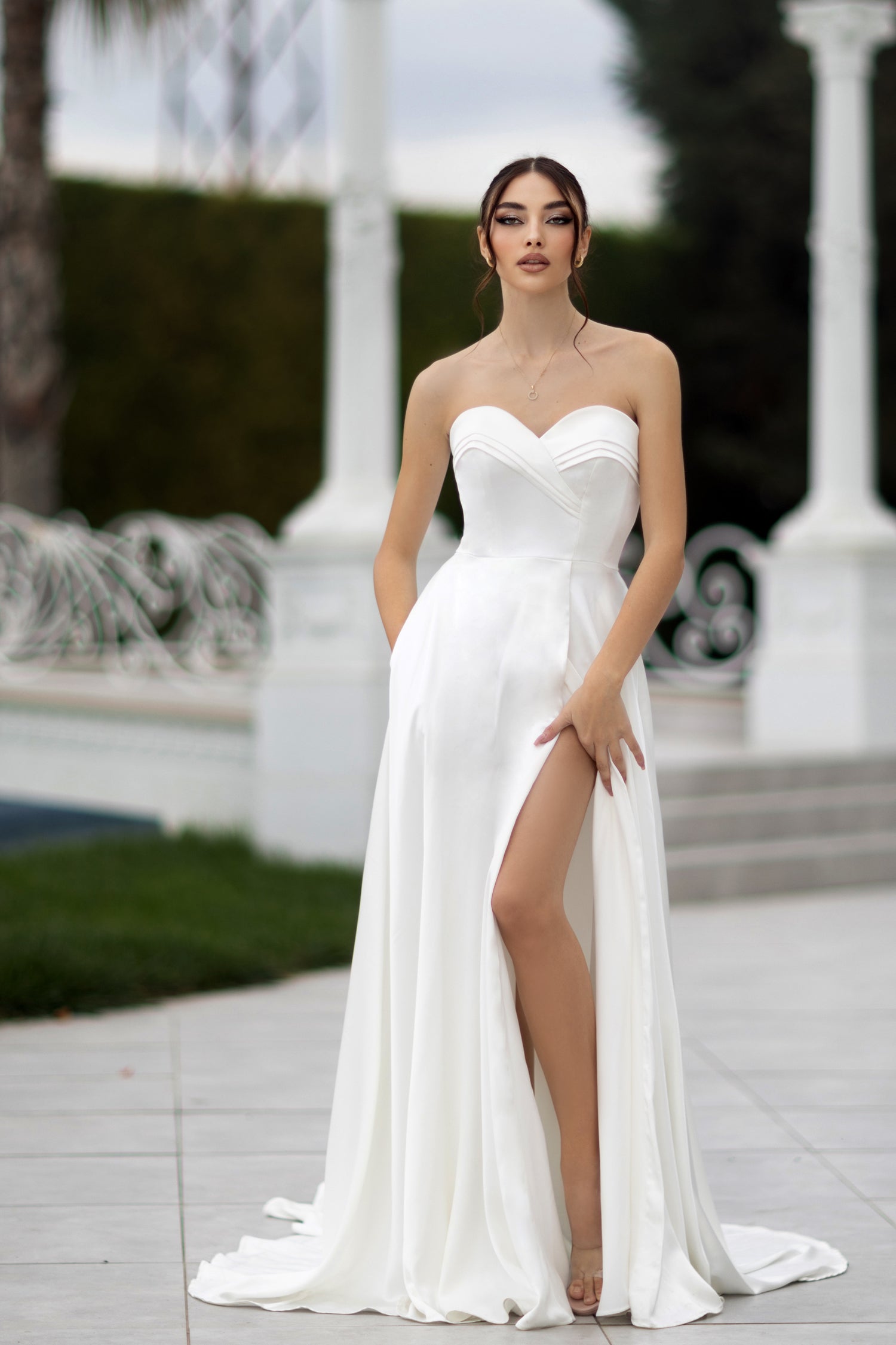 Tina Holly Couture TW105 Off White Satin Strapless Sweetheart Ball Gown Bridal Formal Dress