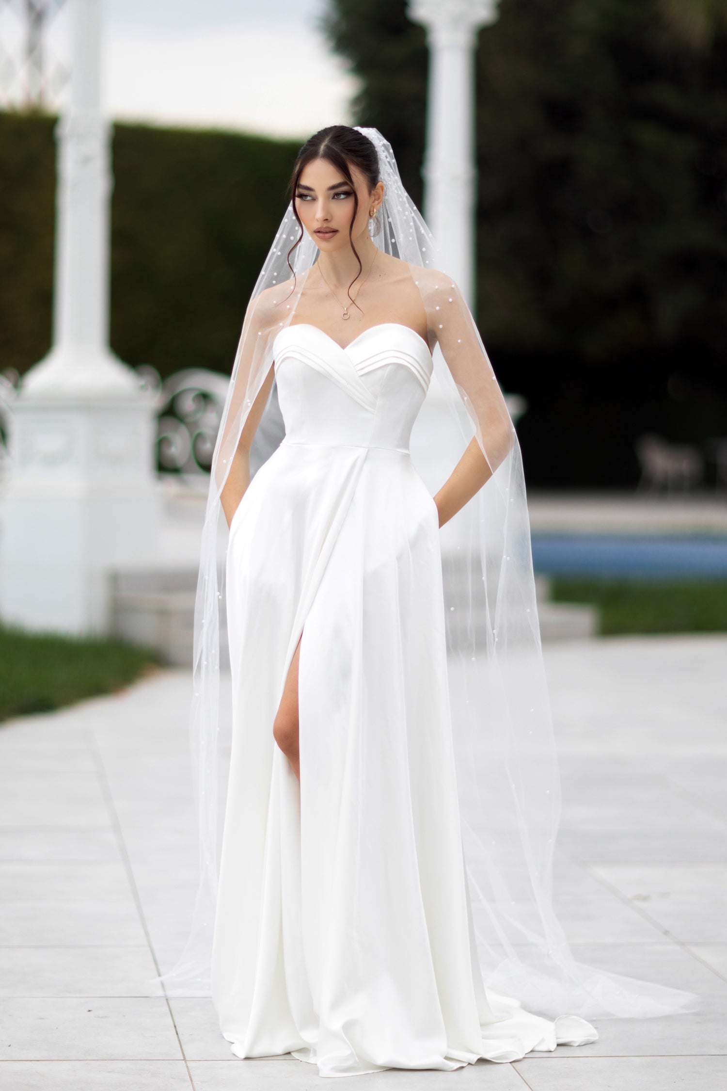 Tina Holly Couture TW105 Off White Satin Strapless Sweetheart Ball Gown Bridal Formal Dress