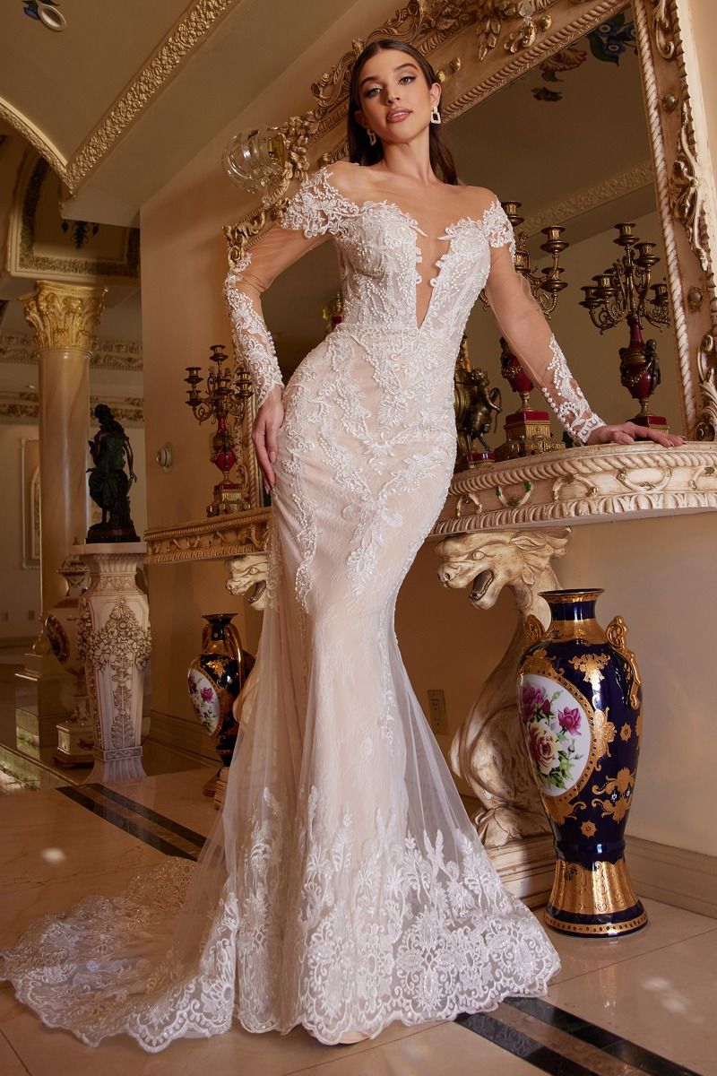 Divinity Bridal FREYA Bohemian High Neck Sheer Lace V Front Mermaid Wedding Dress