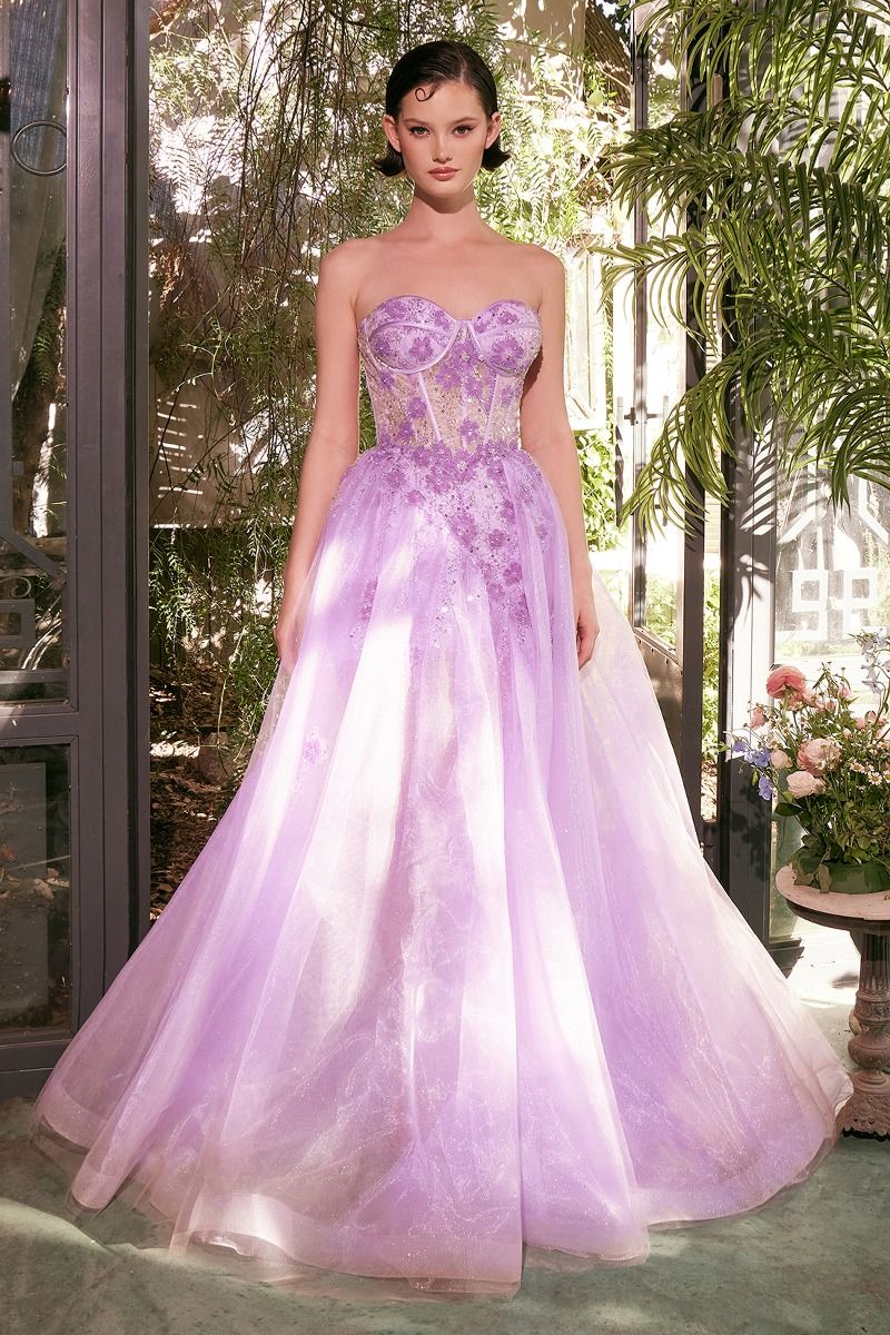 AYLA Long Ball Gown Formal Floral Beaded Couture Prom Dress