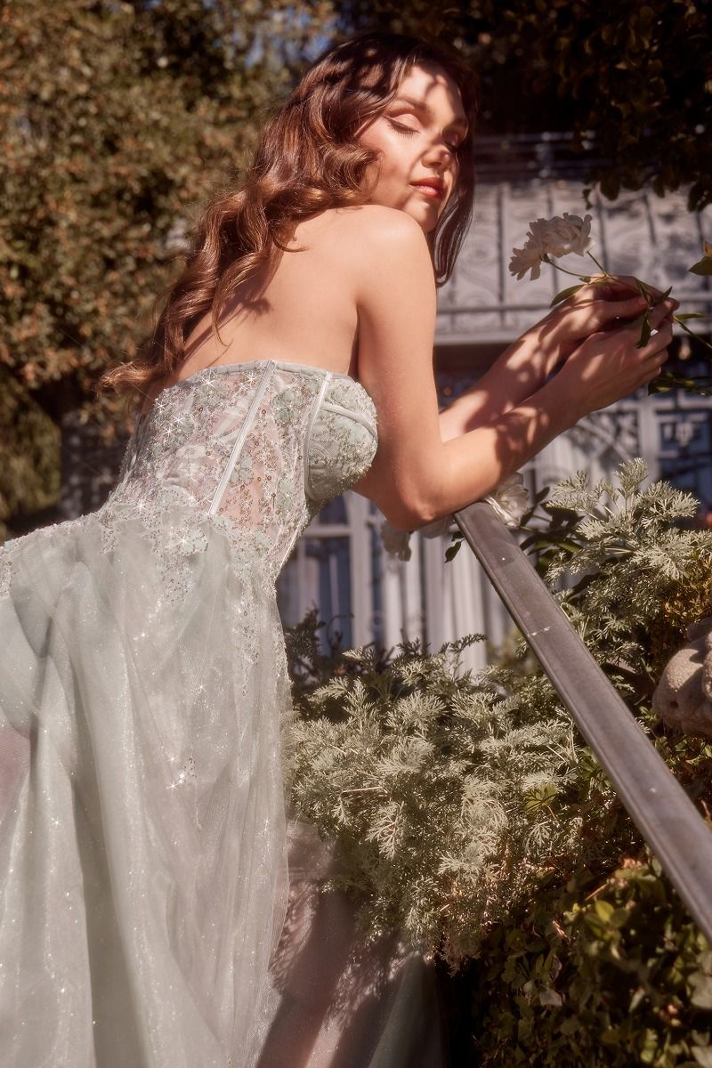 AYLA Long Ball Gown Formal Floral Beaded Couture Prom Dress