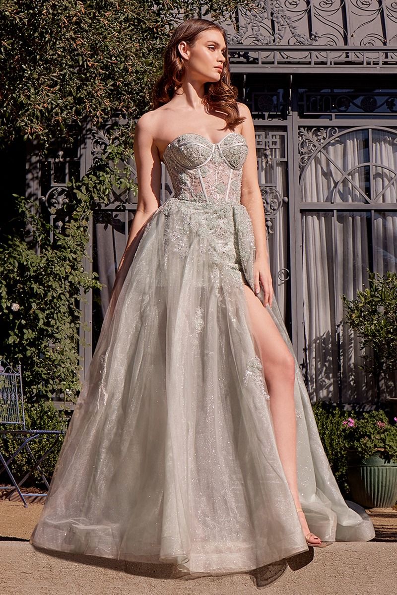 AYLA Long Ball Gown Formal Floral Beaded Couture Prom Dress