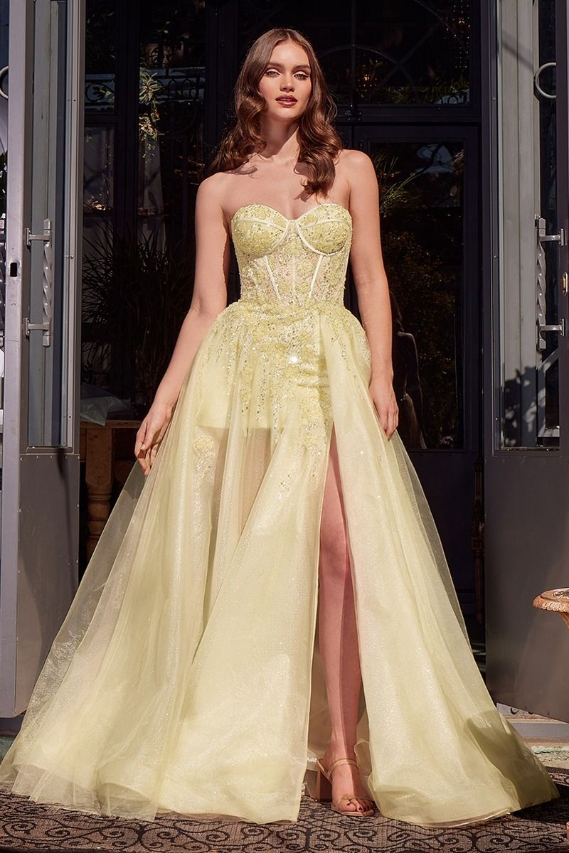AYLA Long Ball Gown Formal Floral Beaded Couture Prom Dress