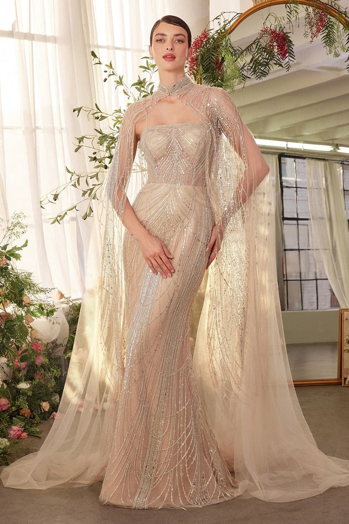 Champagne Beaded Cape Medieval Ladies Victorian Belle Ball Gown cc112