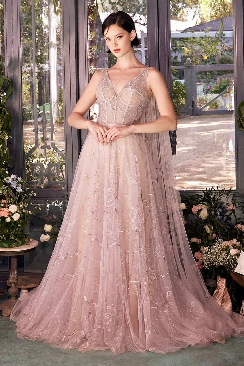 NORA Beaded Couture Cape Prom & Formal Evening Dress