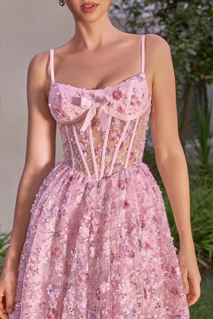 Laverne Floral Tulle Tea Length Formal Dress