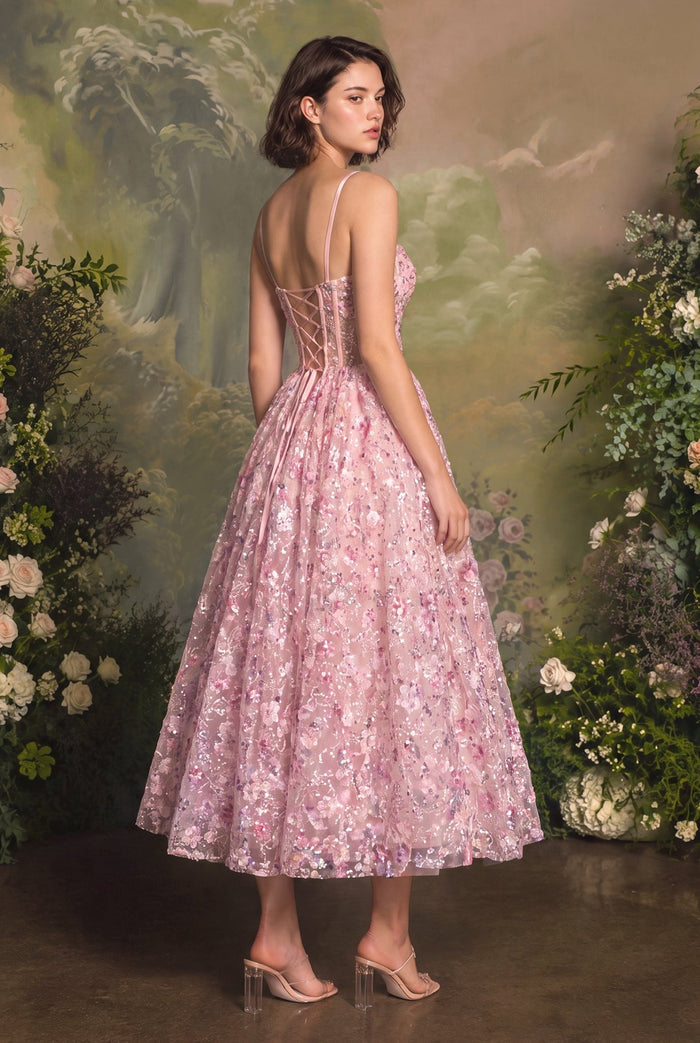 Laverne Floral Tulle Tea Length Formal Dress