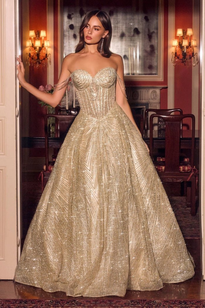 ALESSANDRA Crystal Beaded Ball Gown with Glitter Tulle Skirt in Australia | One Honey Boutique