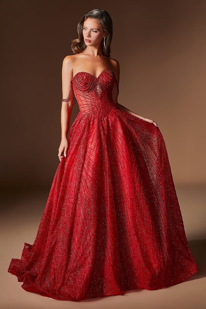 ALESSANDRA Crystal Beaded Ball Gown with Glitter Tulle Skirt in Australia | One Honey Boutique