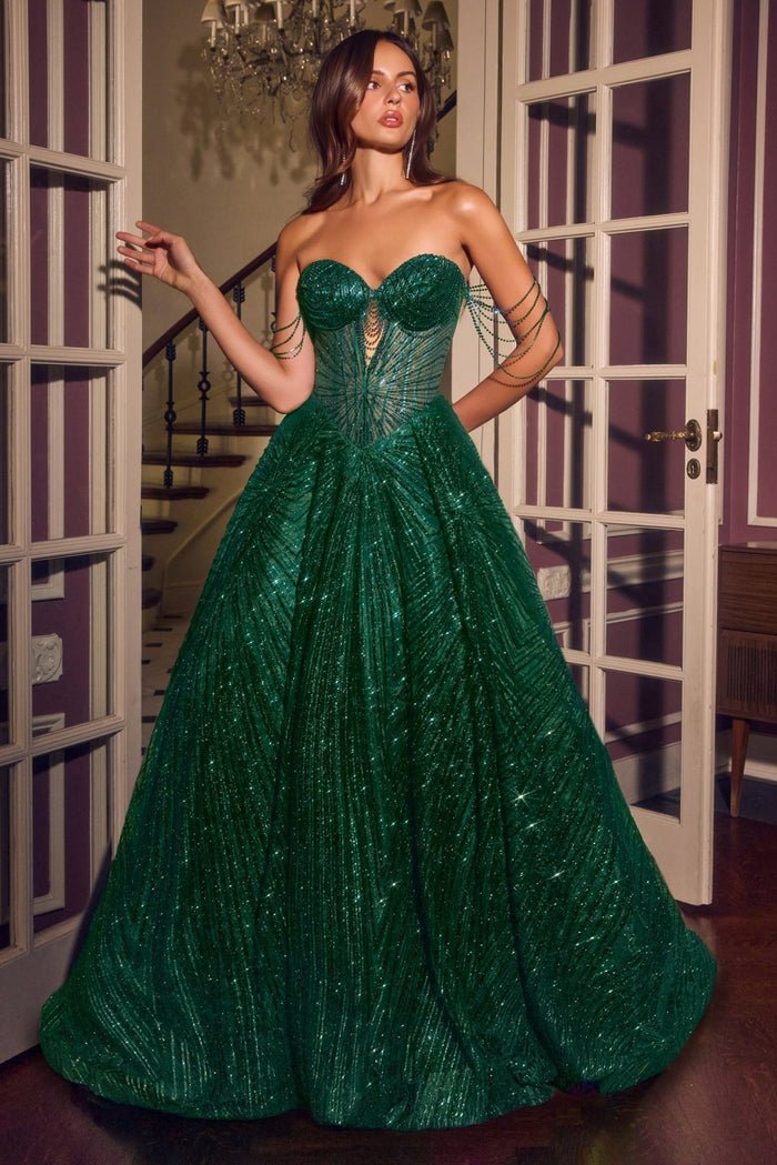 ALESSANDRA Crystal Beaded Ball Gown with Glitter Tulle Skirt in Australia | One Honey Boutique