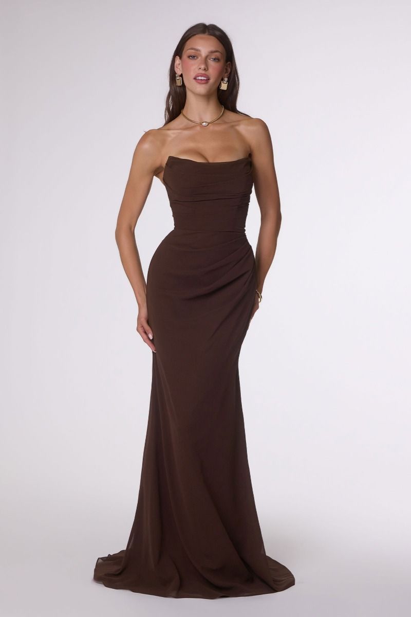 AMAN Strapless Corset Chiffon Semi Formal Dress